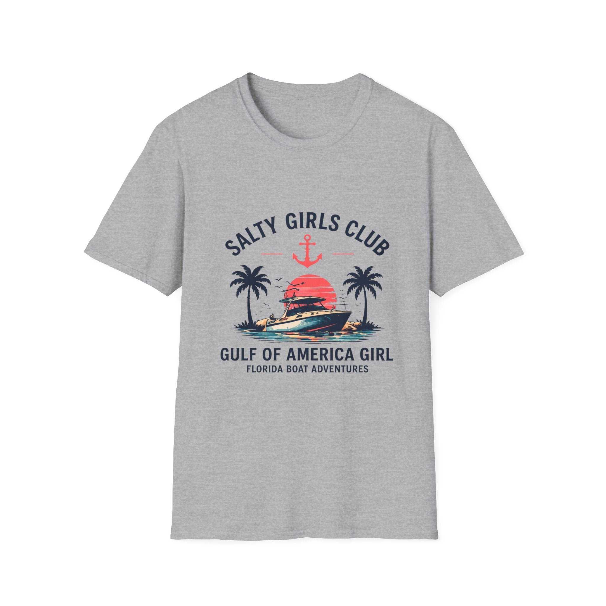 Salty Girls Club Tee | Gulf of America Girl | Florida Boat Adventures Boating Shirt for Women | Gildan 6400 T-Shirt