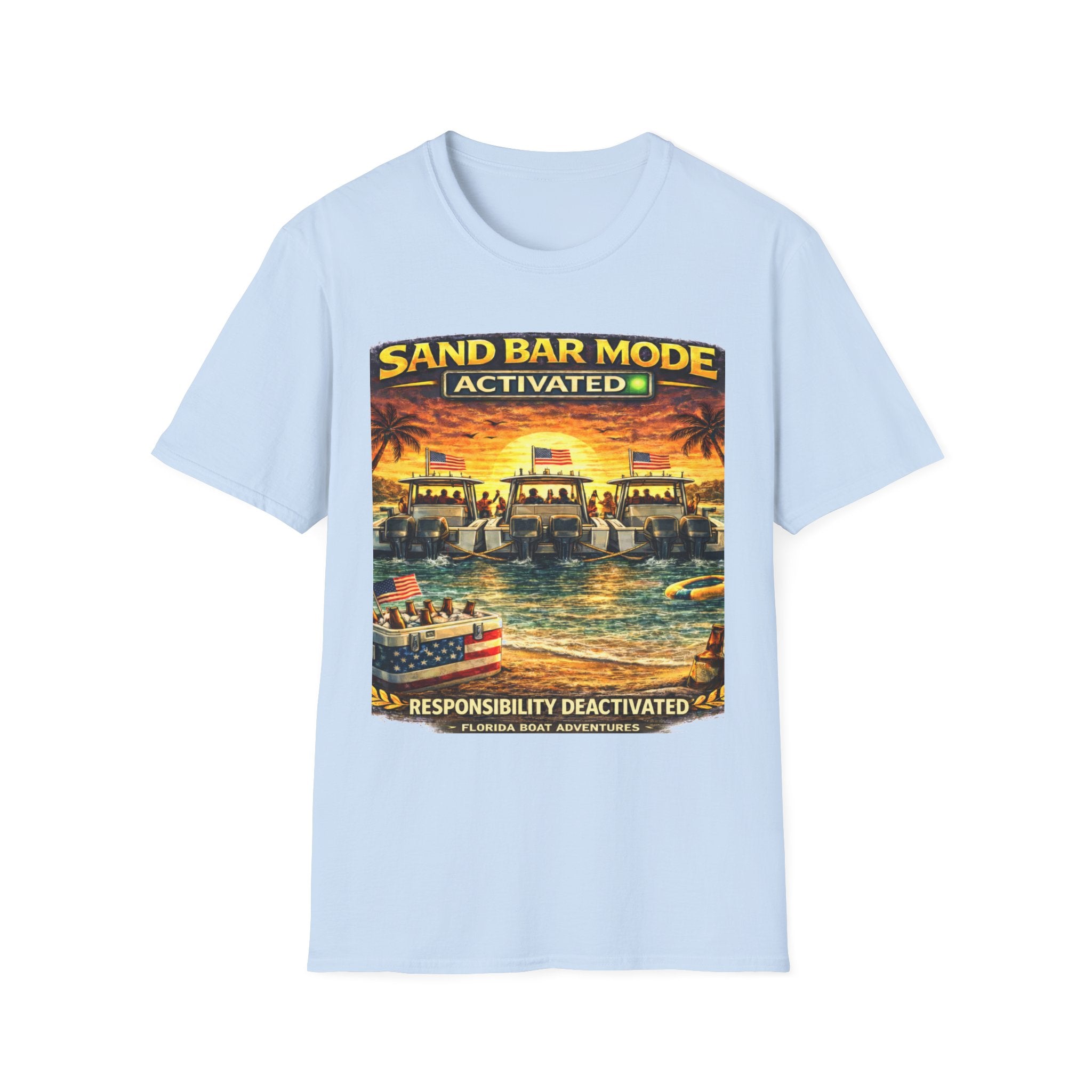Sandbar Mode Activated Tee | Funny Florida Boating & Sandbar Party Shirt for Men | Gildan 6400 T-Shirt