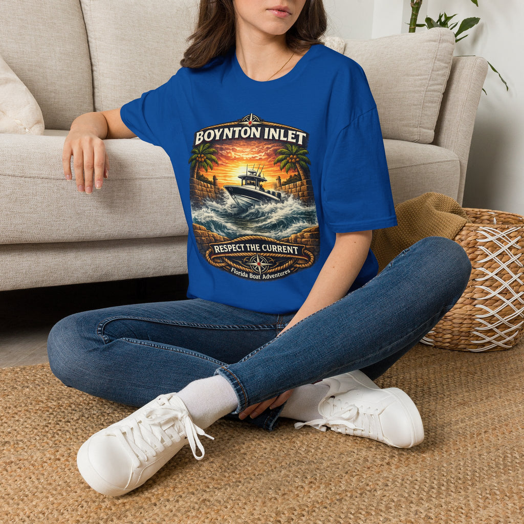 Boynton Inlet Respect the Current Tee | Boynton Beach Florida Boating & Offshore Fishing Shirt for Men | Gildan 6400 T-Shirt