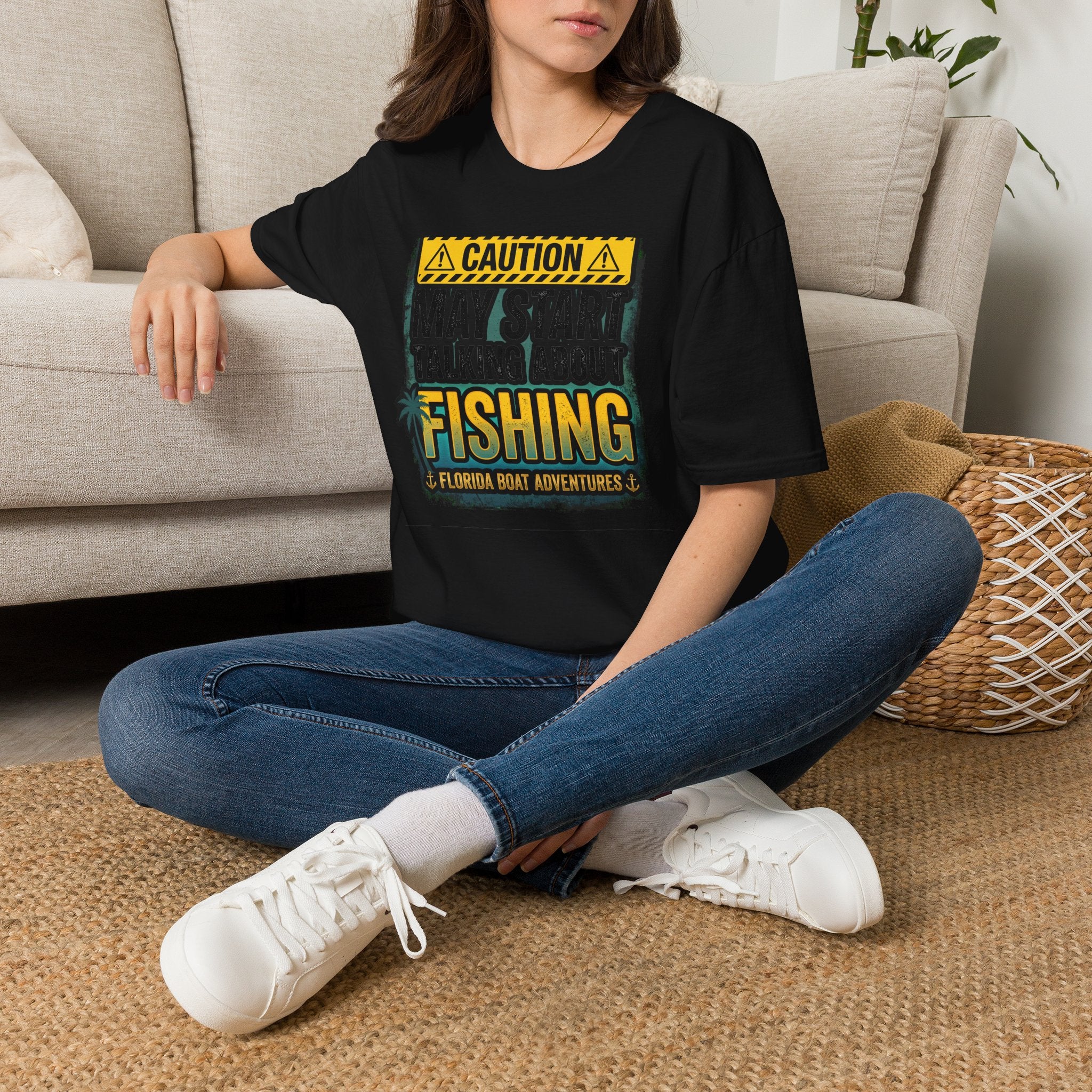 Caution May Start Talking About Fishing - Funny Fishing Warning T-Shirt