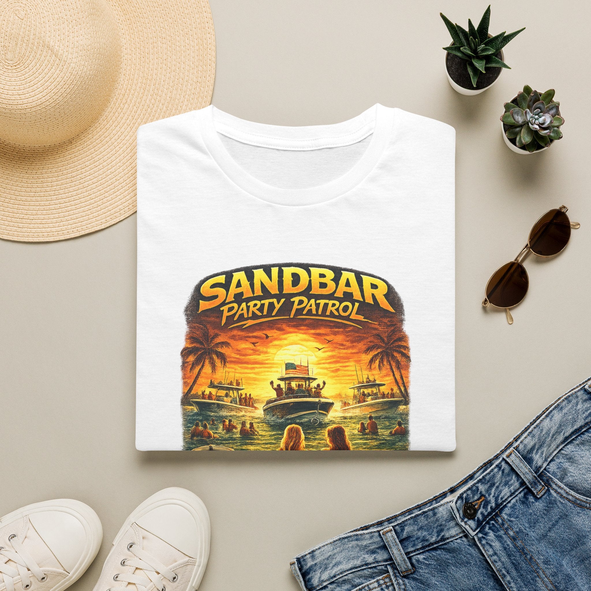 Sandbar Party Patrol Tee | Funny Florida Boating & Boat Party Shirt for Men | Gildan 6400 T-Shirt