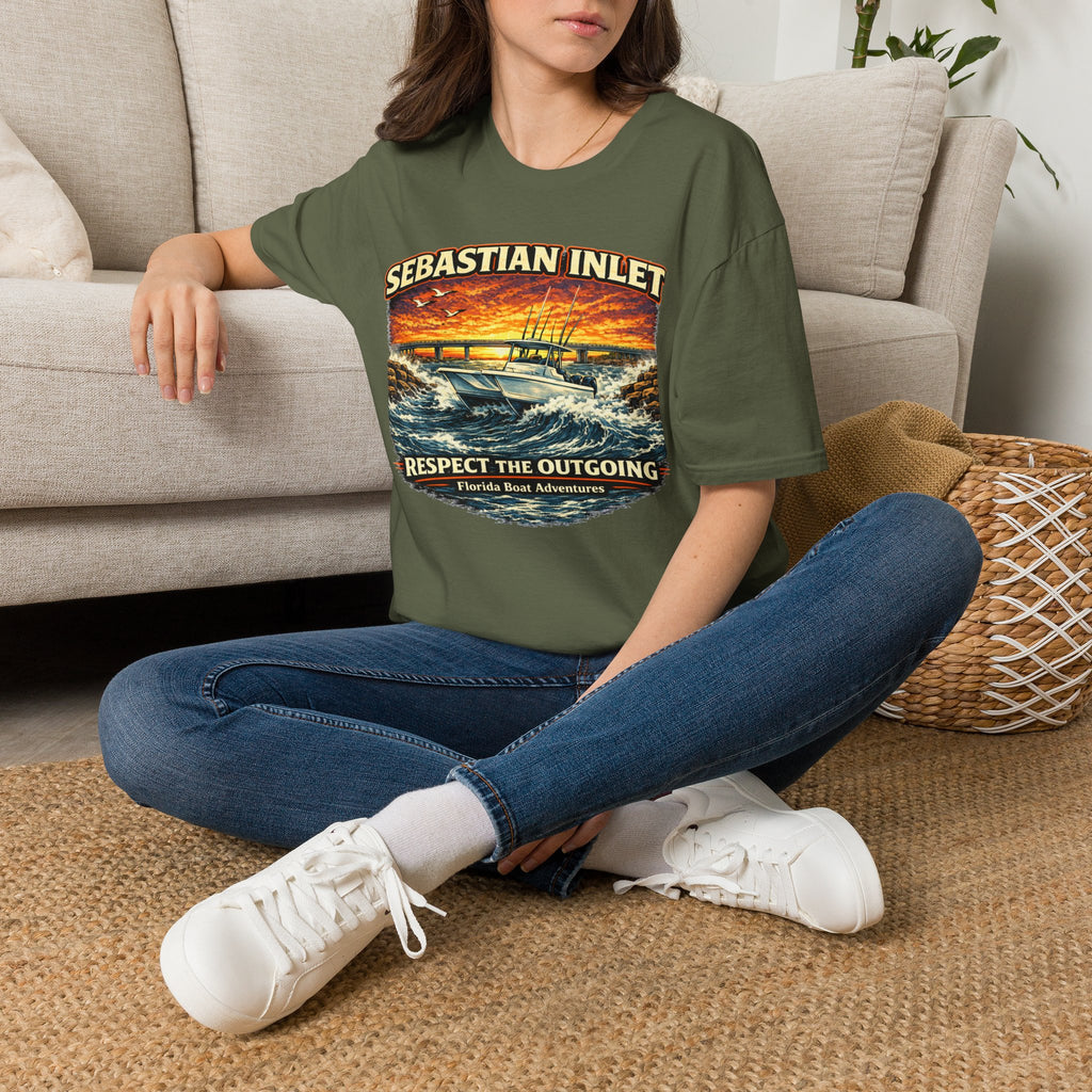 Sebastian Inlet Respect the Outgoing Tee | Florida Fishing & Boating Shirt for Men | Gildan 6400 Space Coast T-Shirt