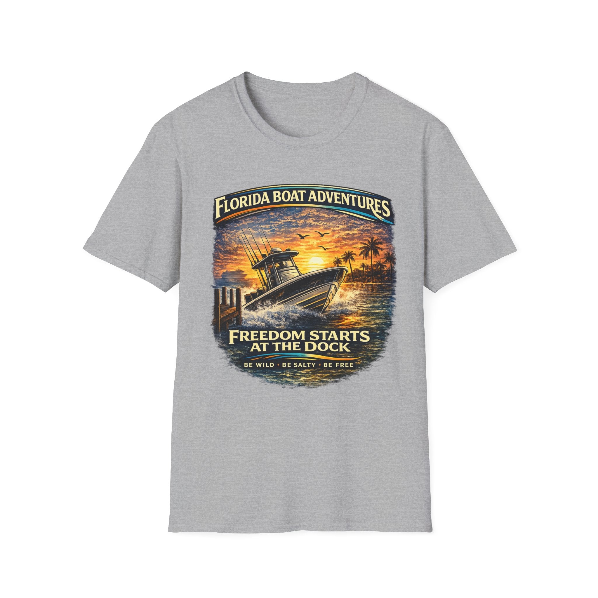 Freedom Starts at the Dock Tee | Florida Boating Lifestyle & Offshore Fishing Shirt for Men | Gildan 6400 T-Shirt