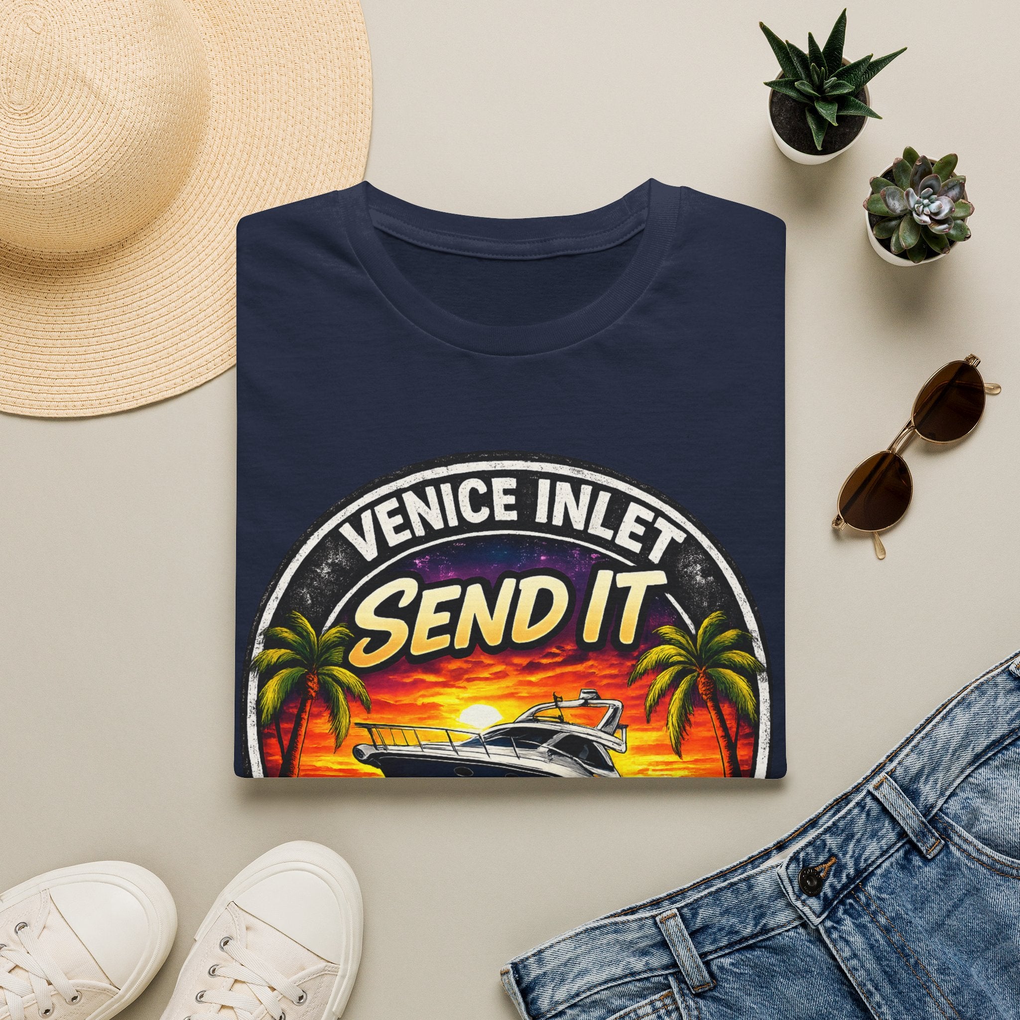 Venice Inlet Florida Tee | Gulf Coast Boating & Offshore Fishing Shirt for Men | Gildan 6400 Venice Florida T-Shirt