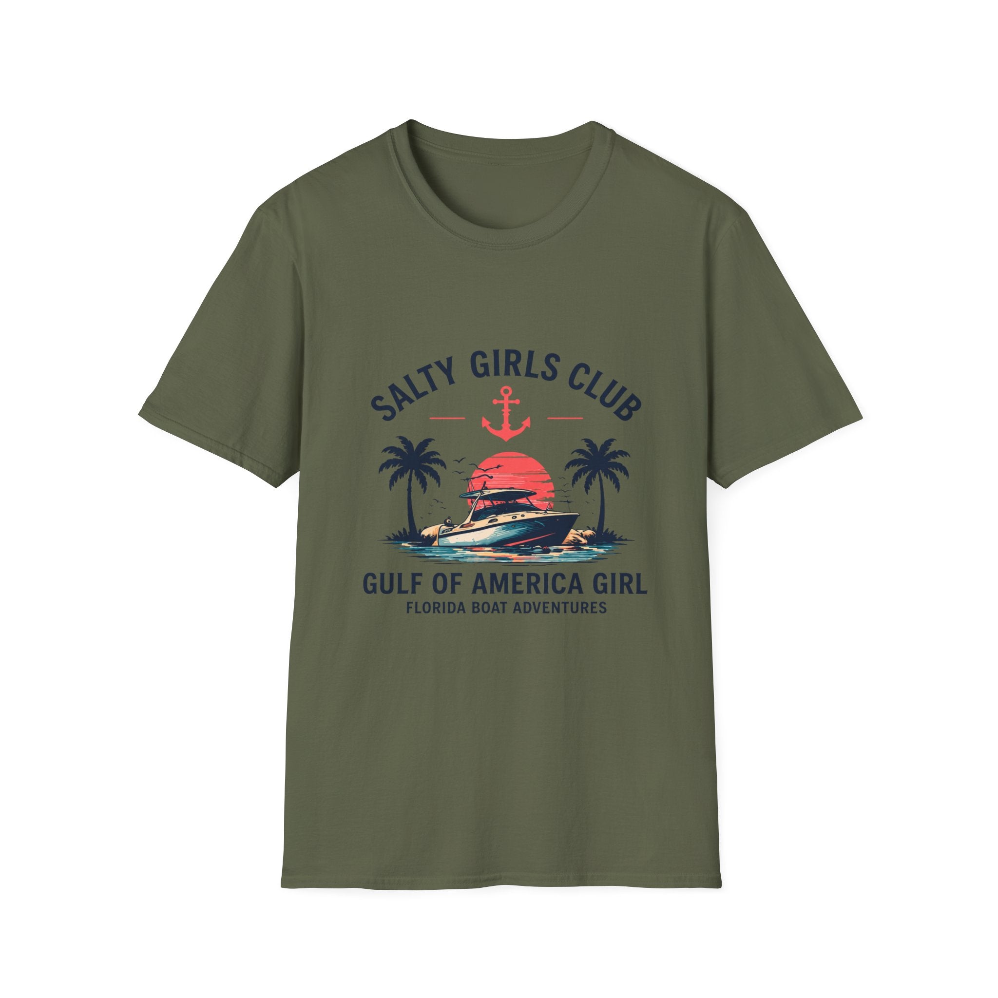 Salty Girls Club Tee | Gulf of America Girl | Florida Boat Adventures Boating Shirt for Women | Gildan 6400 T-Shirt