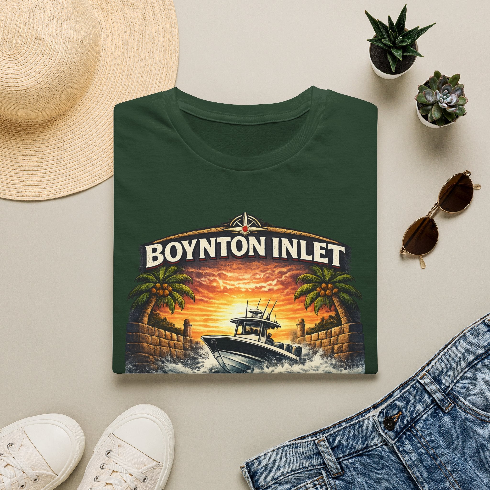 Boynton Inlet Respect the Current Tee | Boynton Beach Florida Boating & Offshore Fishing Shirt for Men | Gildan 6400 T-Shirt