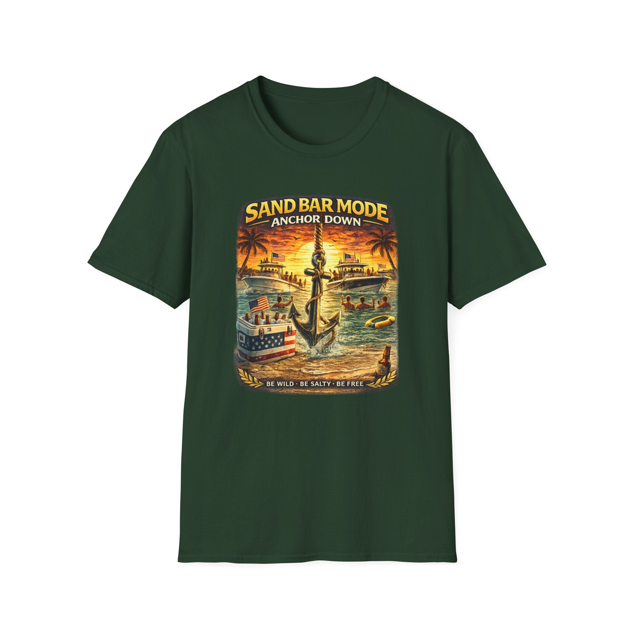 Anchor Down Sandbar Mode Tee | Funny Florida Boating & Sandbar Life Shirt for Men | Gildan 6400 T-Shirt