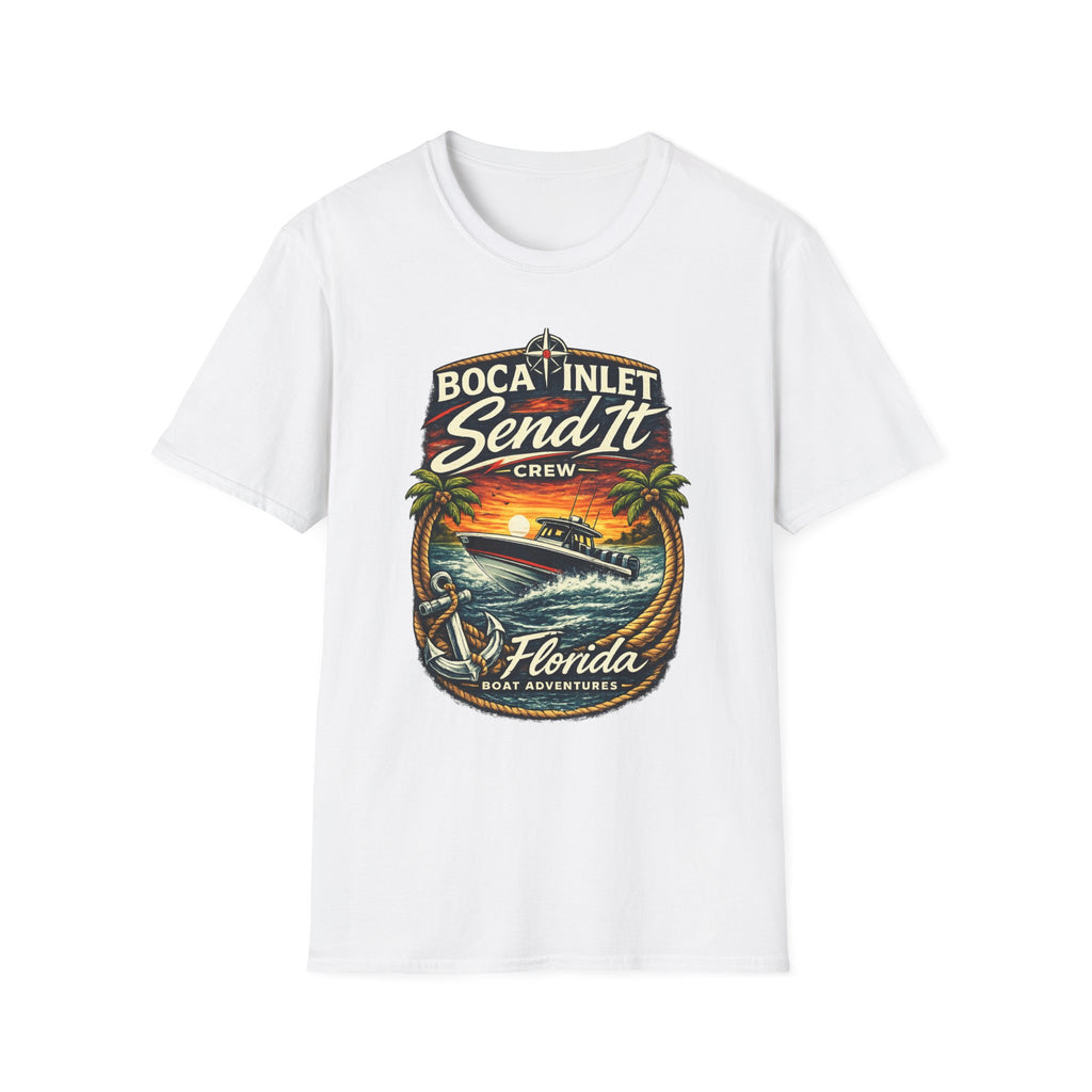 Boca Inlet Coastal Lifestyle Tee | Boca Raton Florida Boating Shirt for Men | Gildan 6400 South Florida T-Shirt