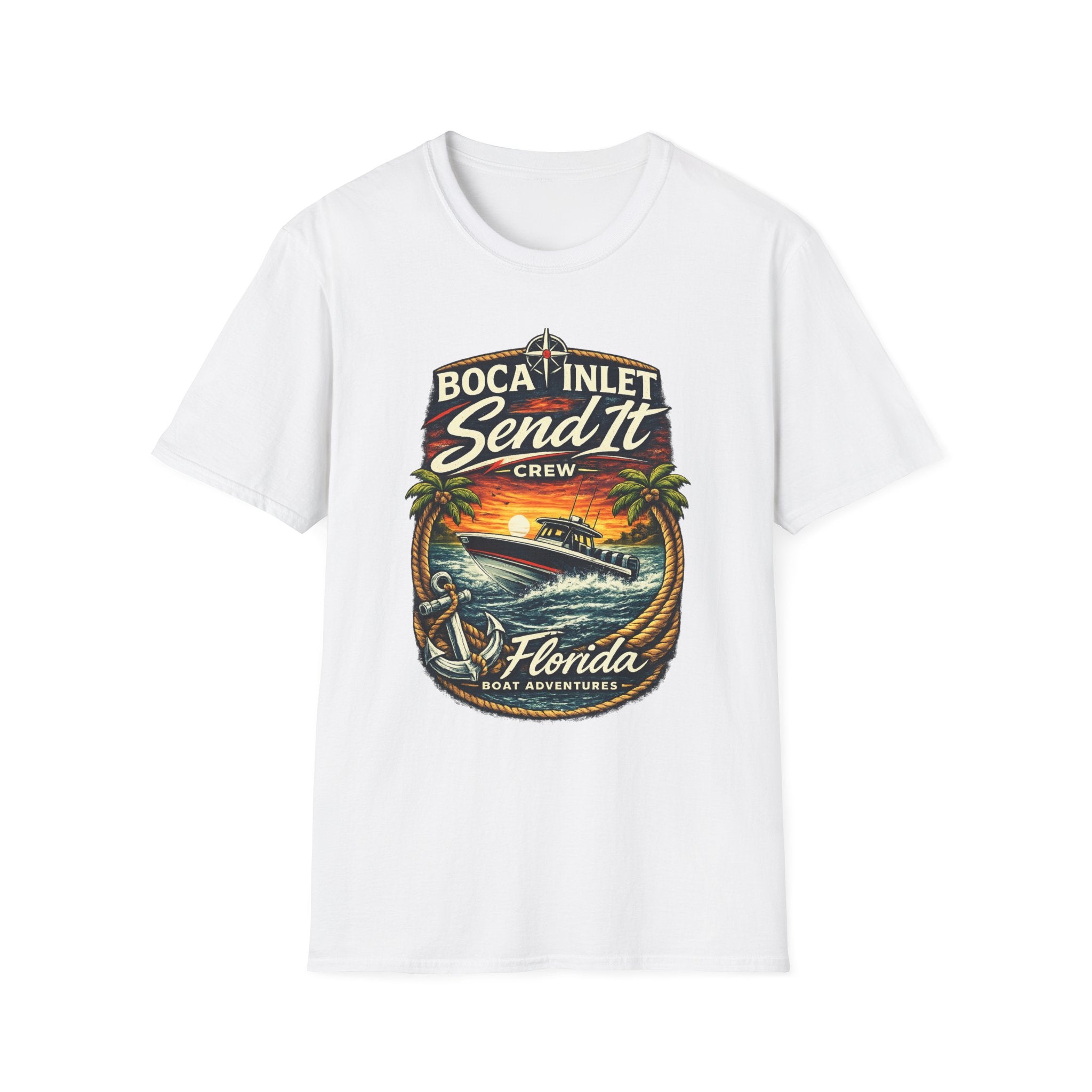 Boca Inlet Coastal Lifestyle Tee | Boca Raton Florida Boating Shirt for Men | Gildan 6400 South Florida T-Shirt