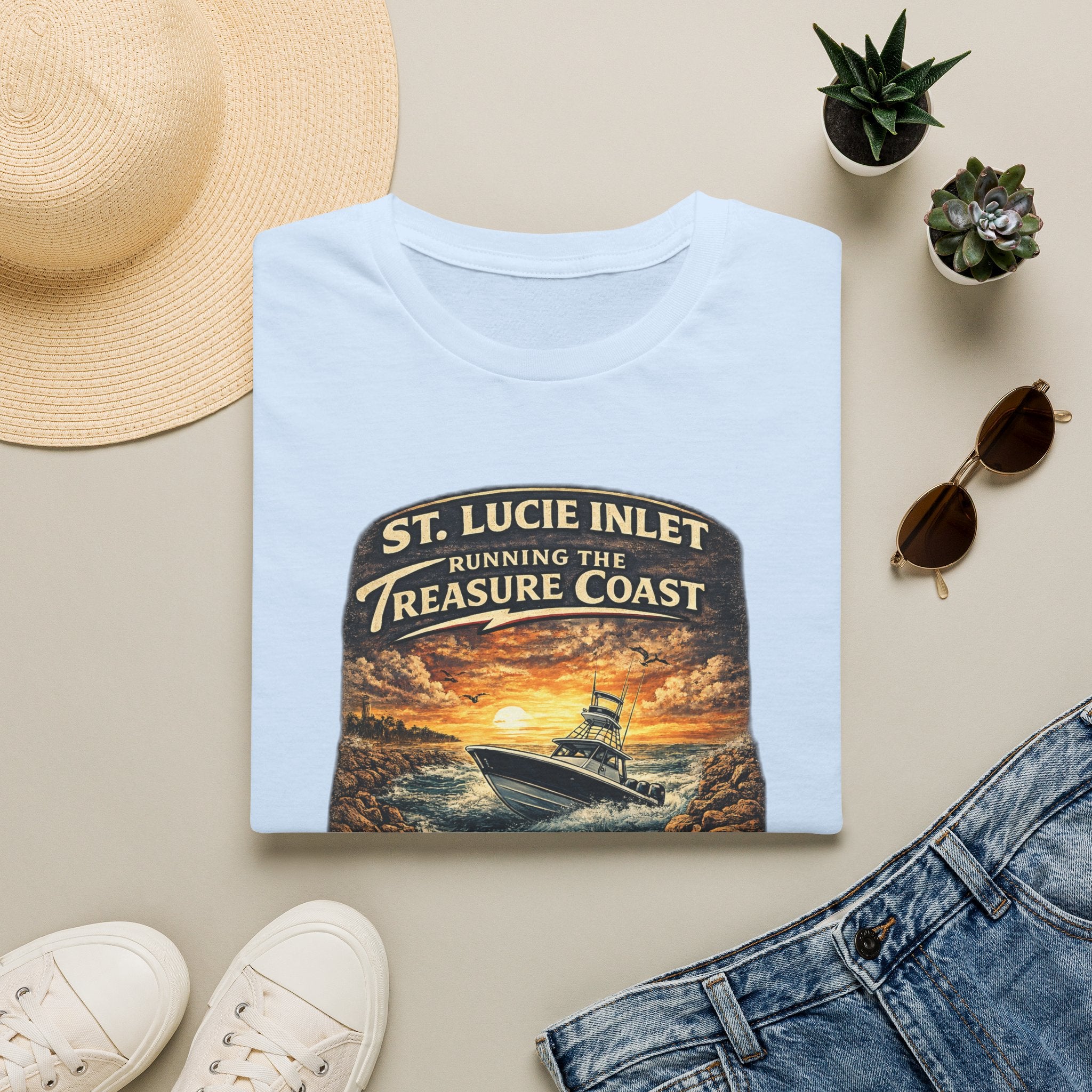 St. Lucie Inlet Adventure Begins Tee | Stuart Florida Boating & Offshore Fishing Shirt for Men | Gildan 6400 T-Shirt