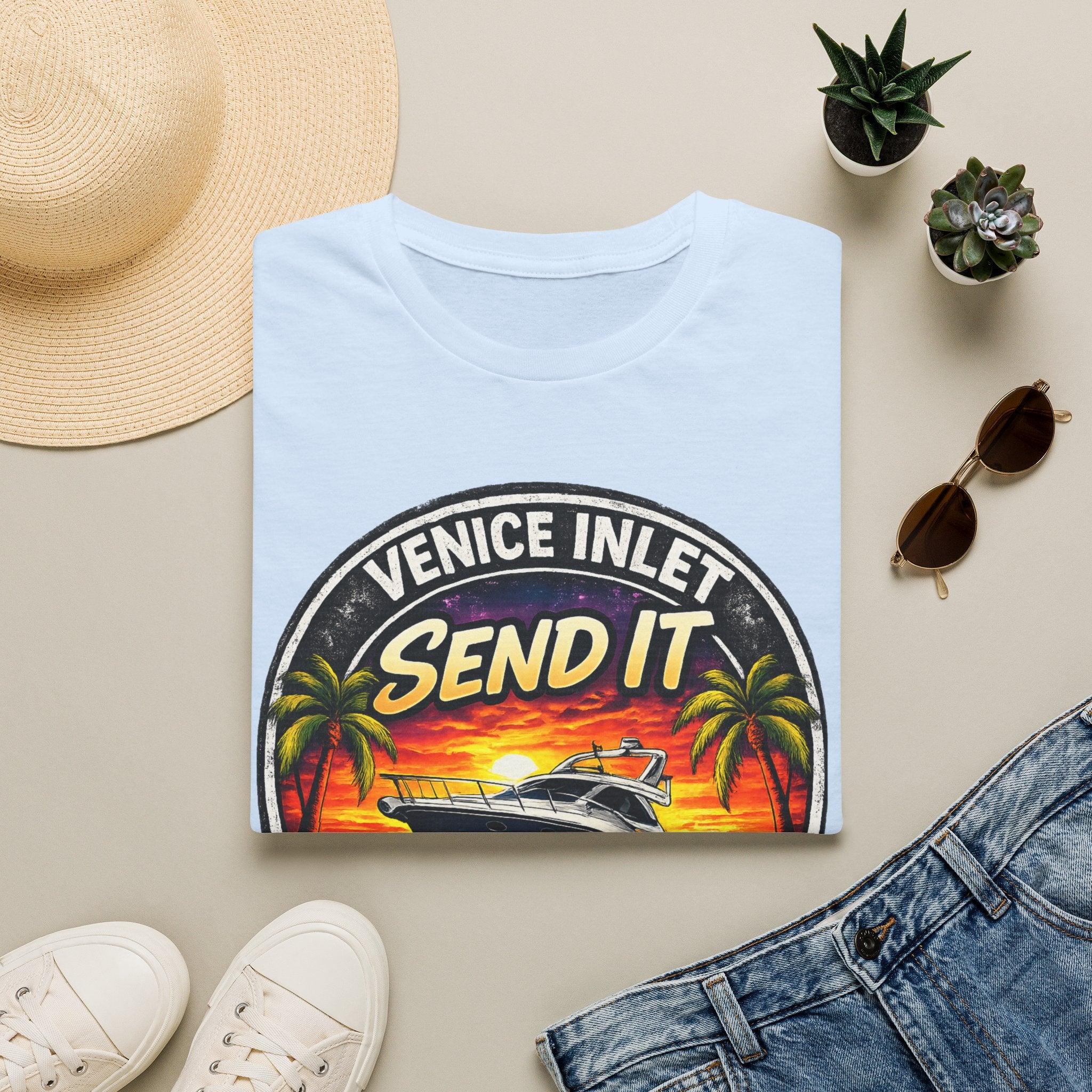 Venice Inlet Florida Tee | Gulf Coast Boating & Offshore Fishing Shirt for Men | Gildan 6400 Venice Florida T-Shirt