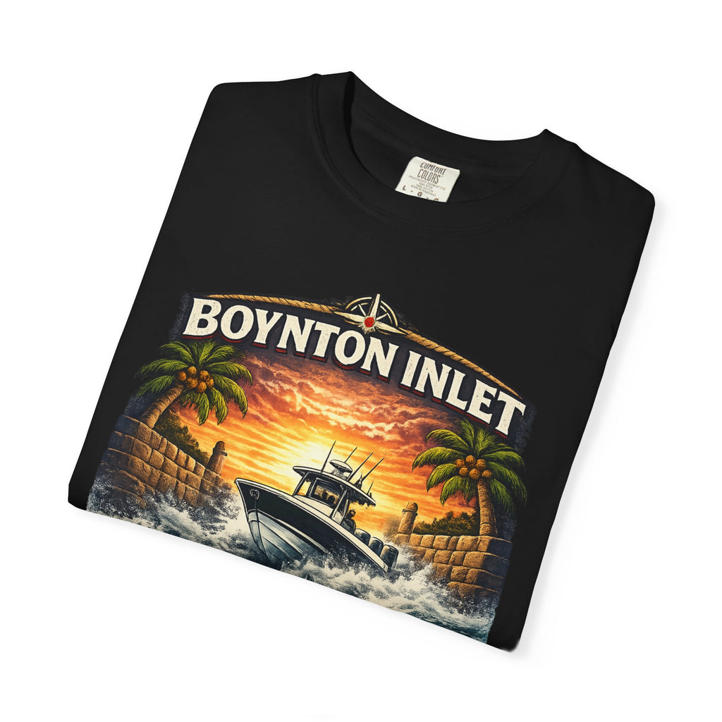 Boynton Inlet Respect the Current Tee | Boynton Beach Florida Boating & Offshore Fishing Shirt for Men | Comfort Colors 1717 Inlet Captain T-Shirt