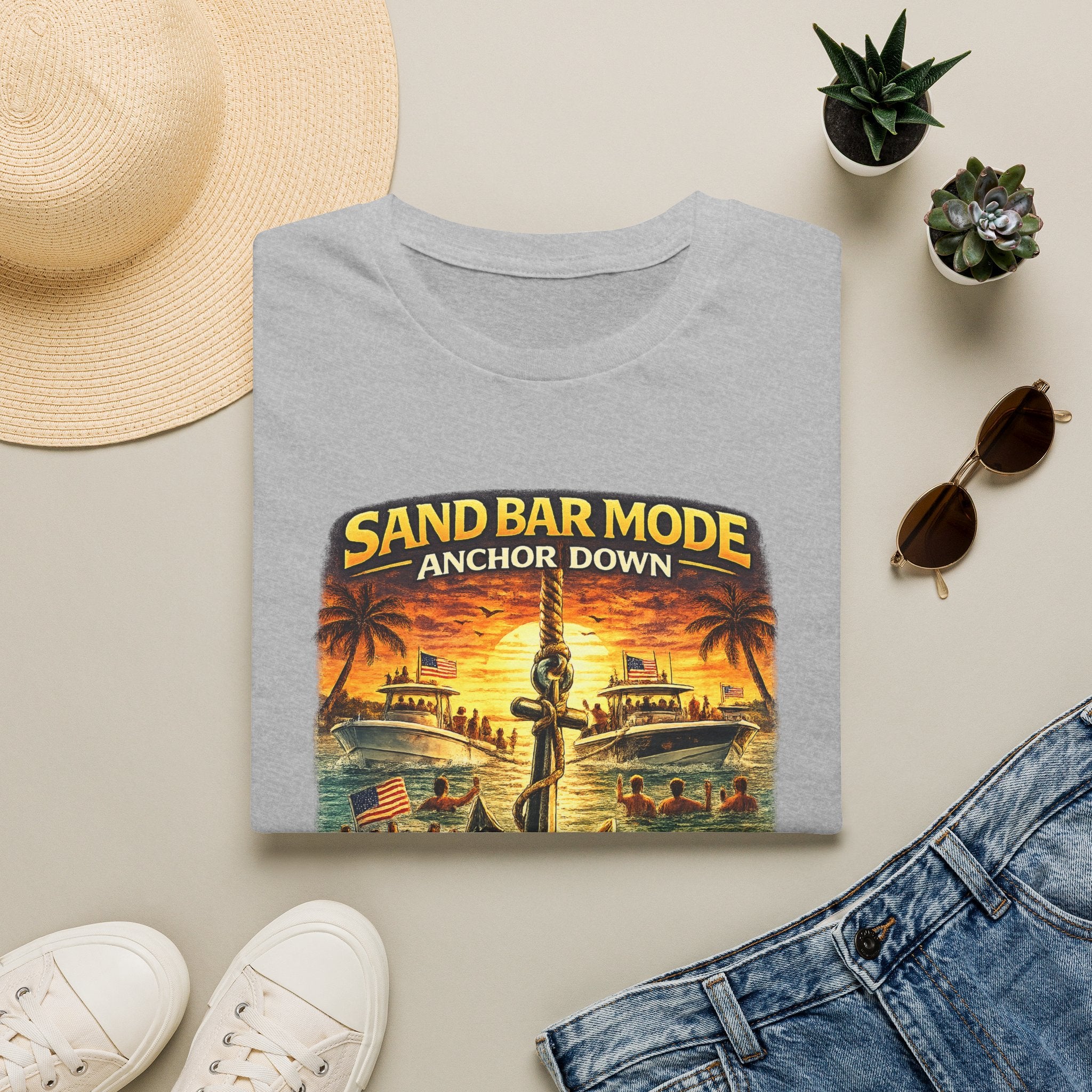 Anchor Down Sandbar Mode Tee | Funny Florida Boating & Sandbar Life Shirt for Men | Gildan 6400 T-Shirt