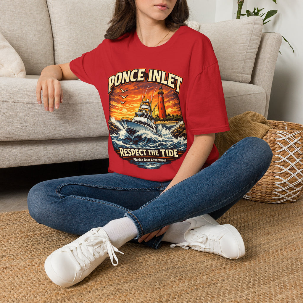 Ponce Inlet Respect the Tide Tee | Daytona Beach & New Smyrna Boating Shirt for Men | Gildan 6400 Florida T-Shirt