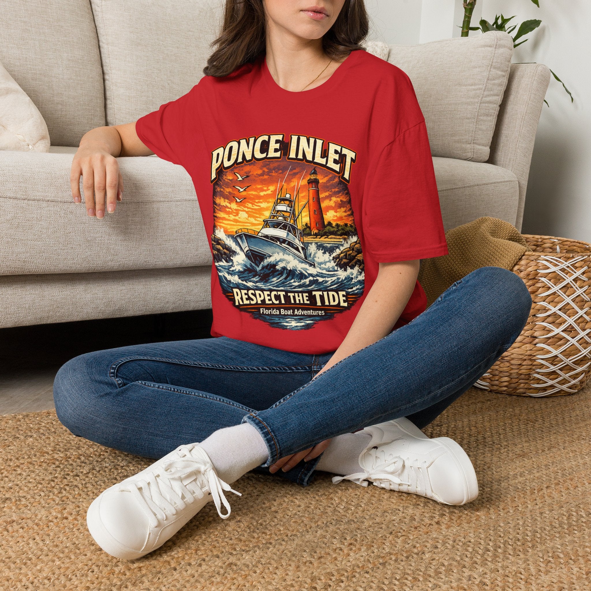Ponce Inlet Respect the Tide Tee | Daytona Beach & New Smyrna Boating Shirt for Men | Gildan 6400 Florida T-Shirt