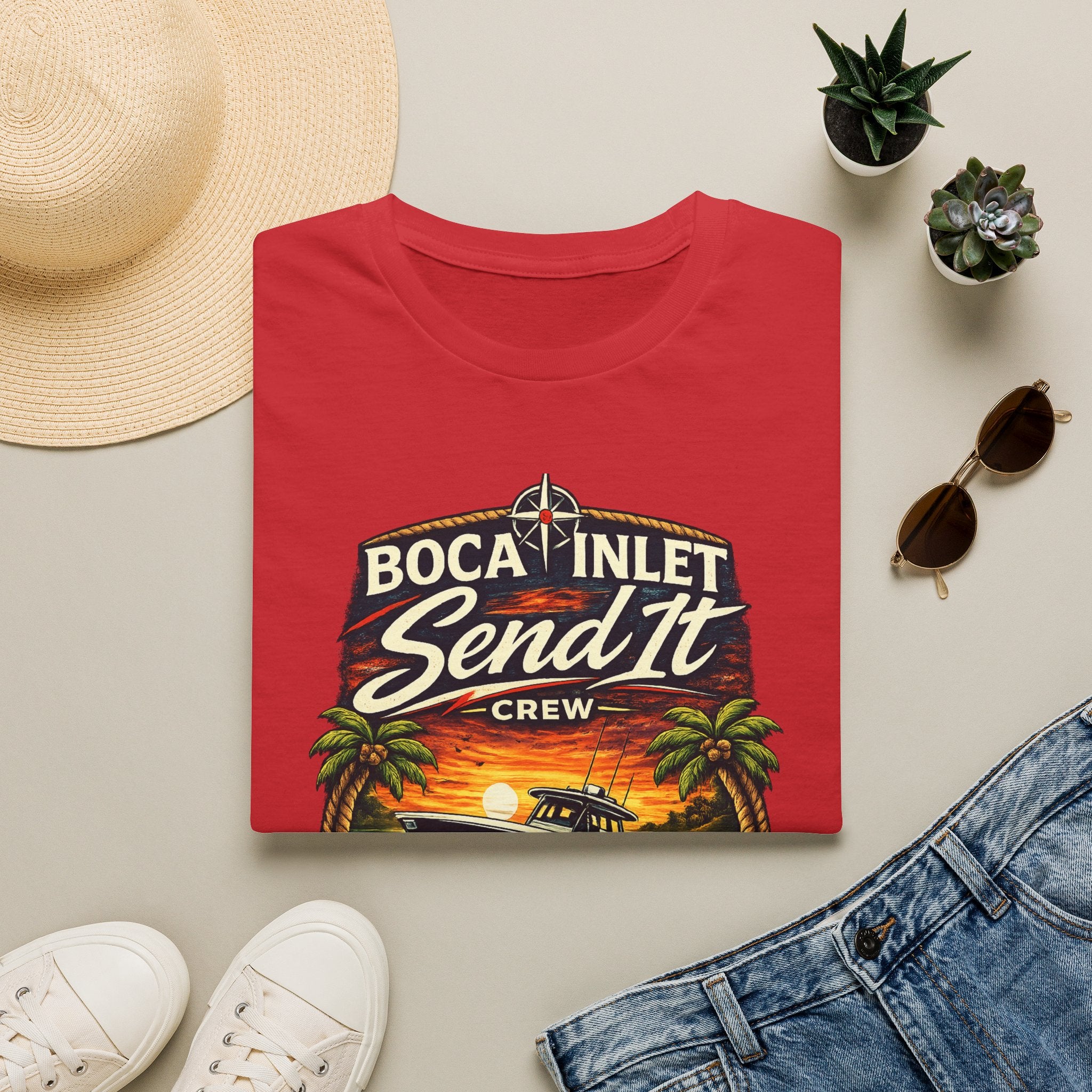 Boca Inlet Coastal Lifestyle Tee | Boca Raton Florida Boating Shirt for Men | Gildan 6400 South Florida T-Shirt