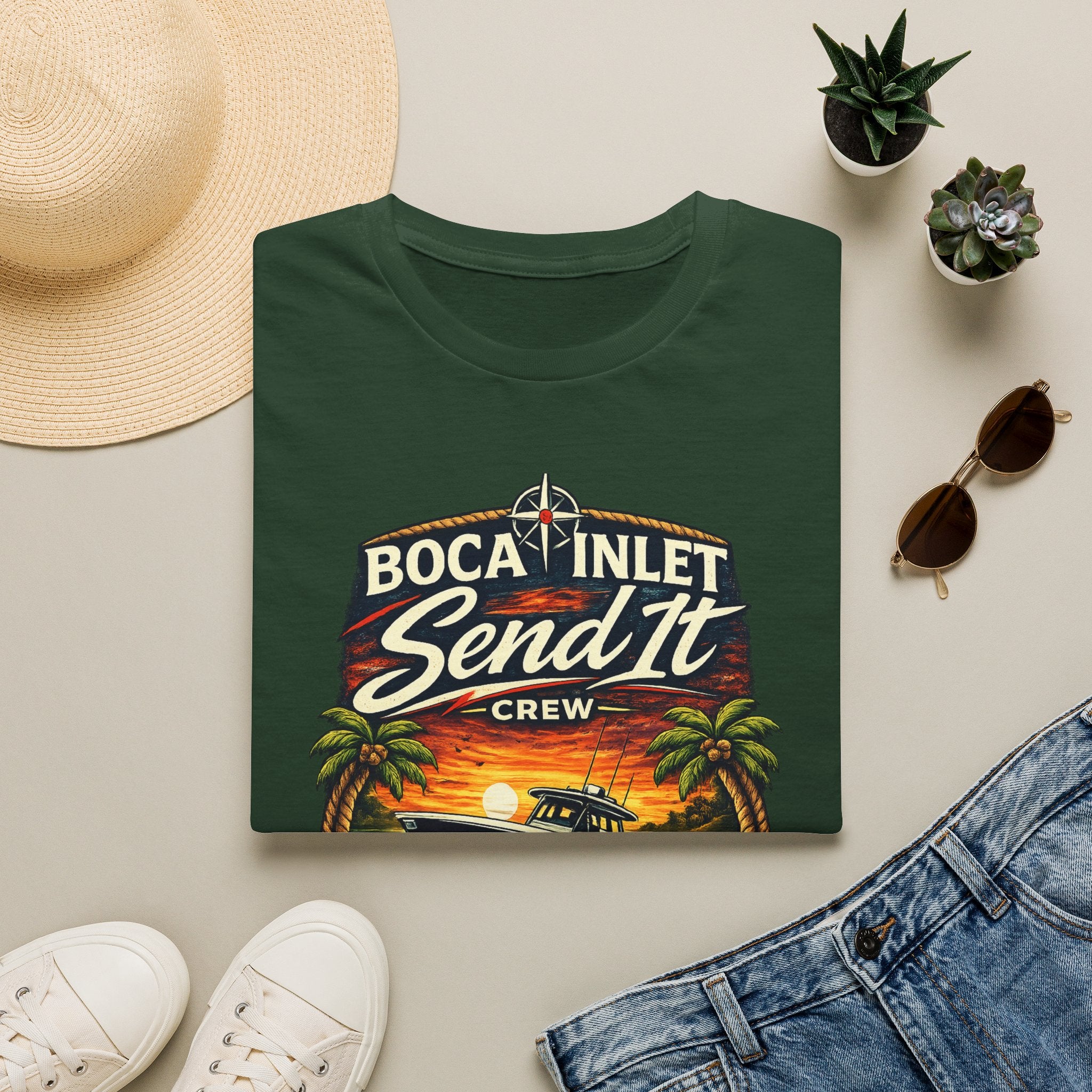 Boca Inlet Coastal Lifestyle Tee | Boca Raton Florida Boating Shirt for Men | Gildan 6400 South Florida T-Shirt