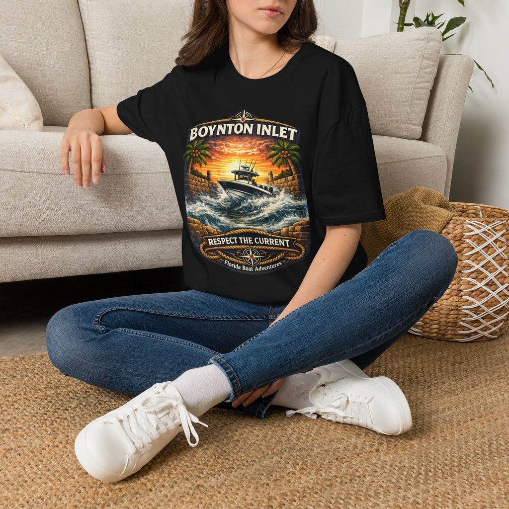 Boynton Inlet Respect the Current Tee | Boynton Beach Florida Boating & Offshore Fishing Shirt for Men | Gildan 6400 T-Shirt