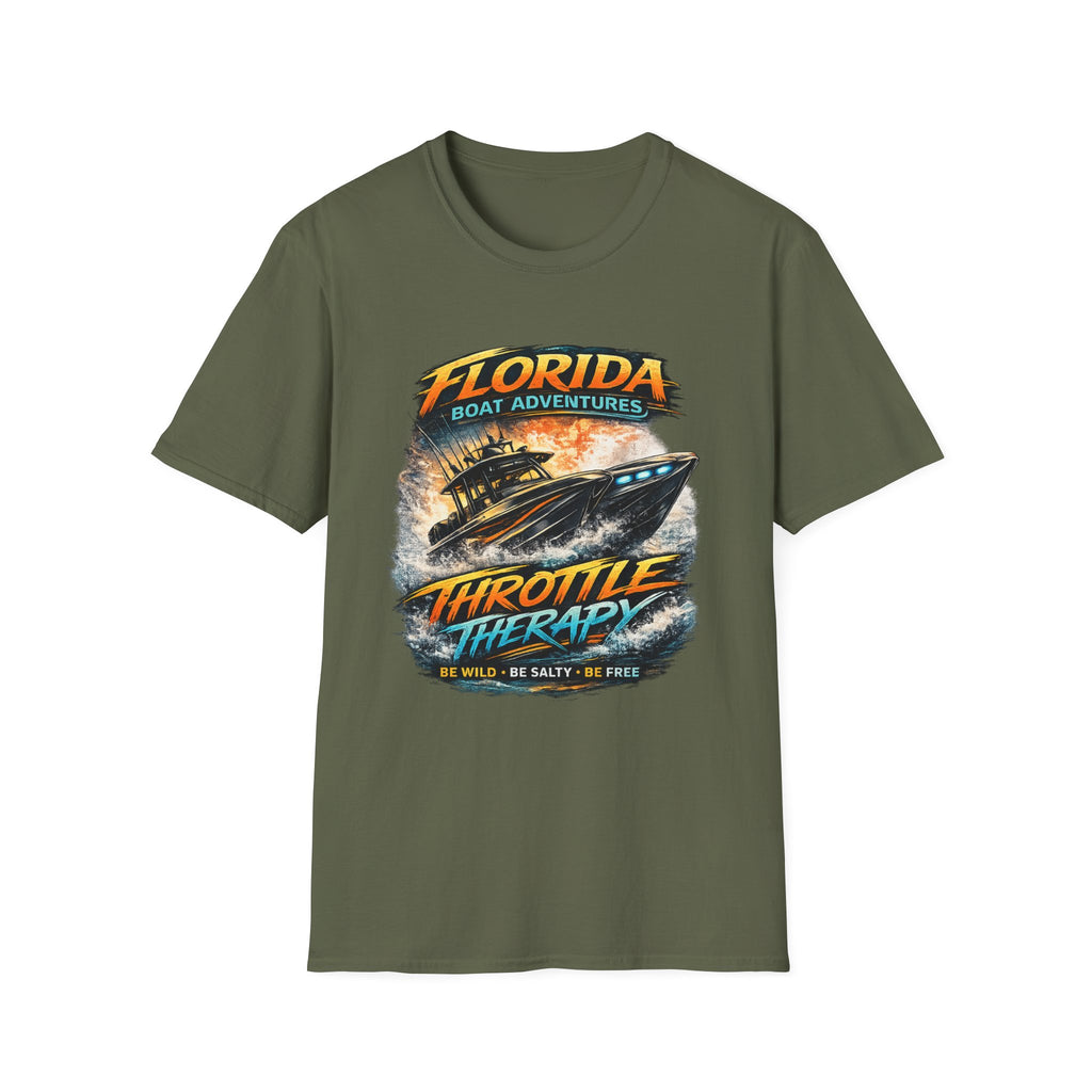 Throttle Therapy Tee | Funny Florida Boating & Offshore Sport Fishing Shirt for Men | Gildan 6400 T-Shirt