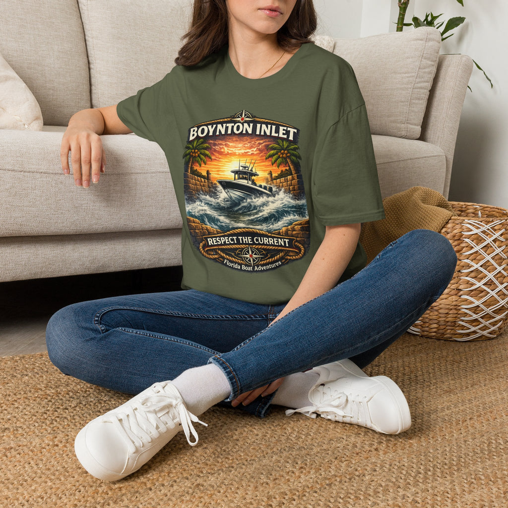 Boynton Inlet Respect the Current Tee | Boynton Beach Florida Boating & Offshore Fishing Shirt for Men | Gildan 6400 T-Shirt