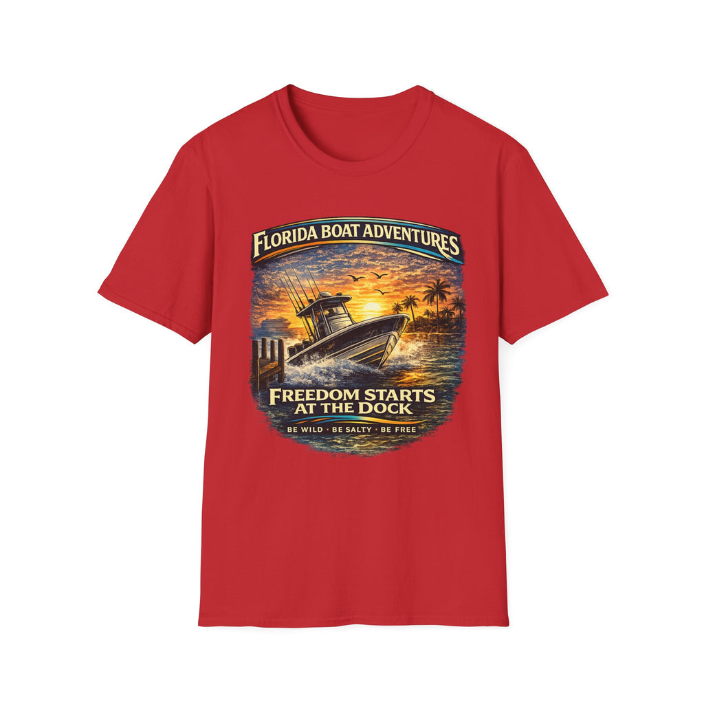 Freedom Starts at the Dock Tee | Florida Boating Lifestyle & Offshore Fishing Shirt for Men | Gildan 6400 T-Shirt