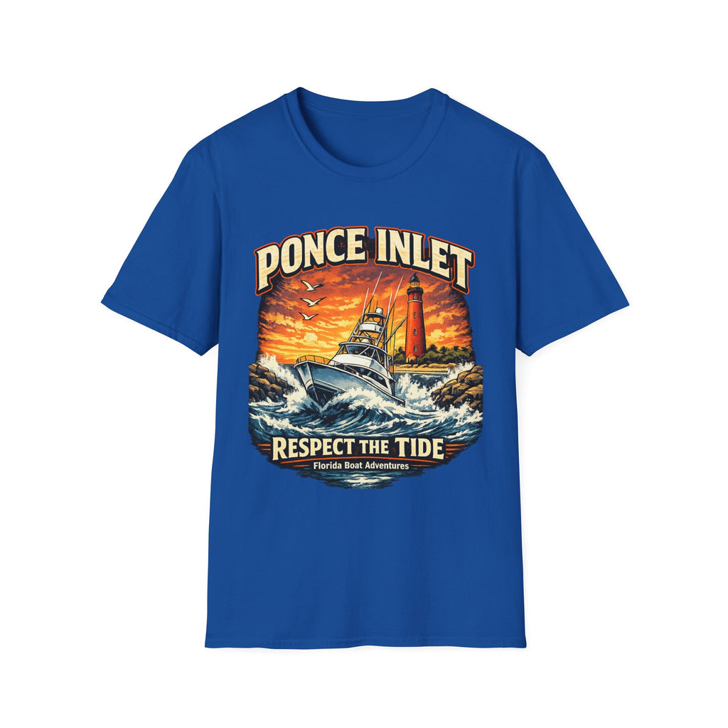 Ponce Inlet Respect the Tide Tee | Daytona Beach & New Smyrna Boating Shirt for Men | Gildan 6400 Florida T-Shirt