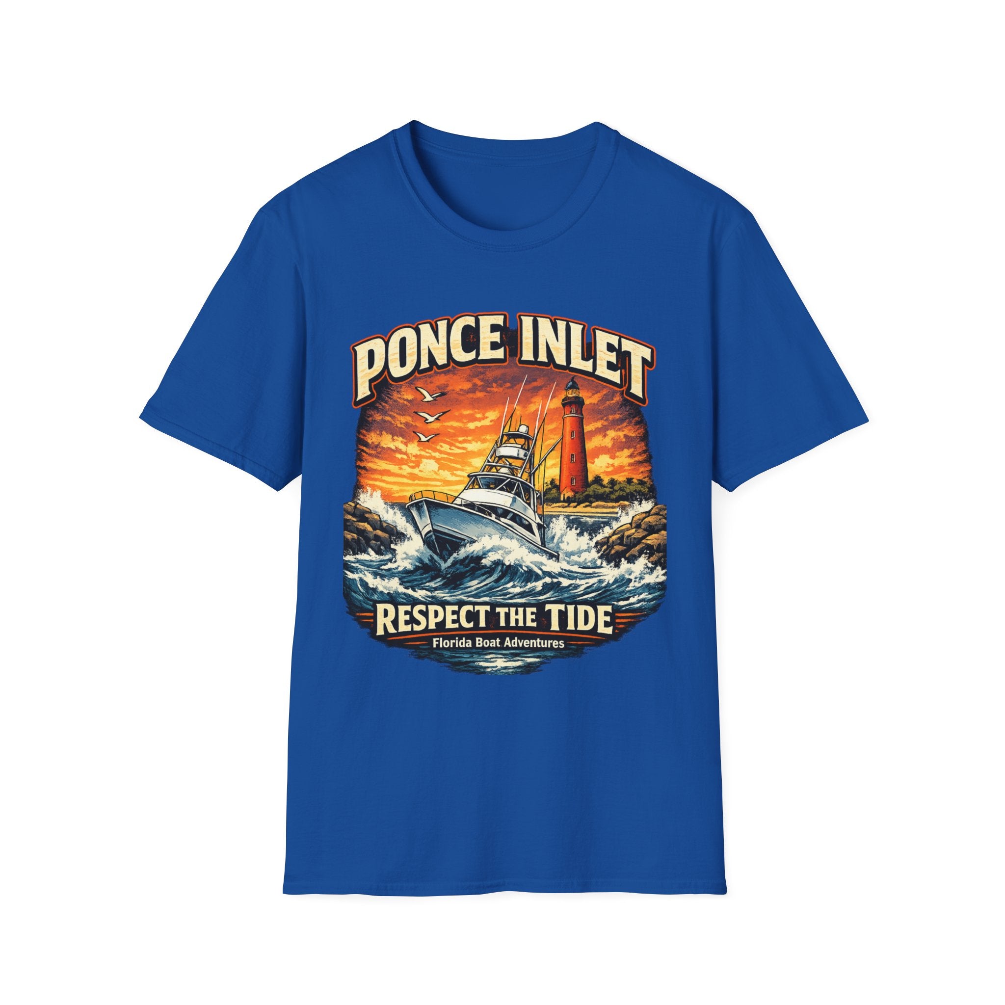 Ponce Inlet Respect the Tide Tee | Daytona Beach & New Smyrna Boating Shirt for Men | Gildan 6400 Florida T-Shirt