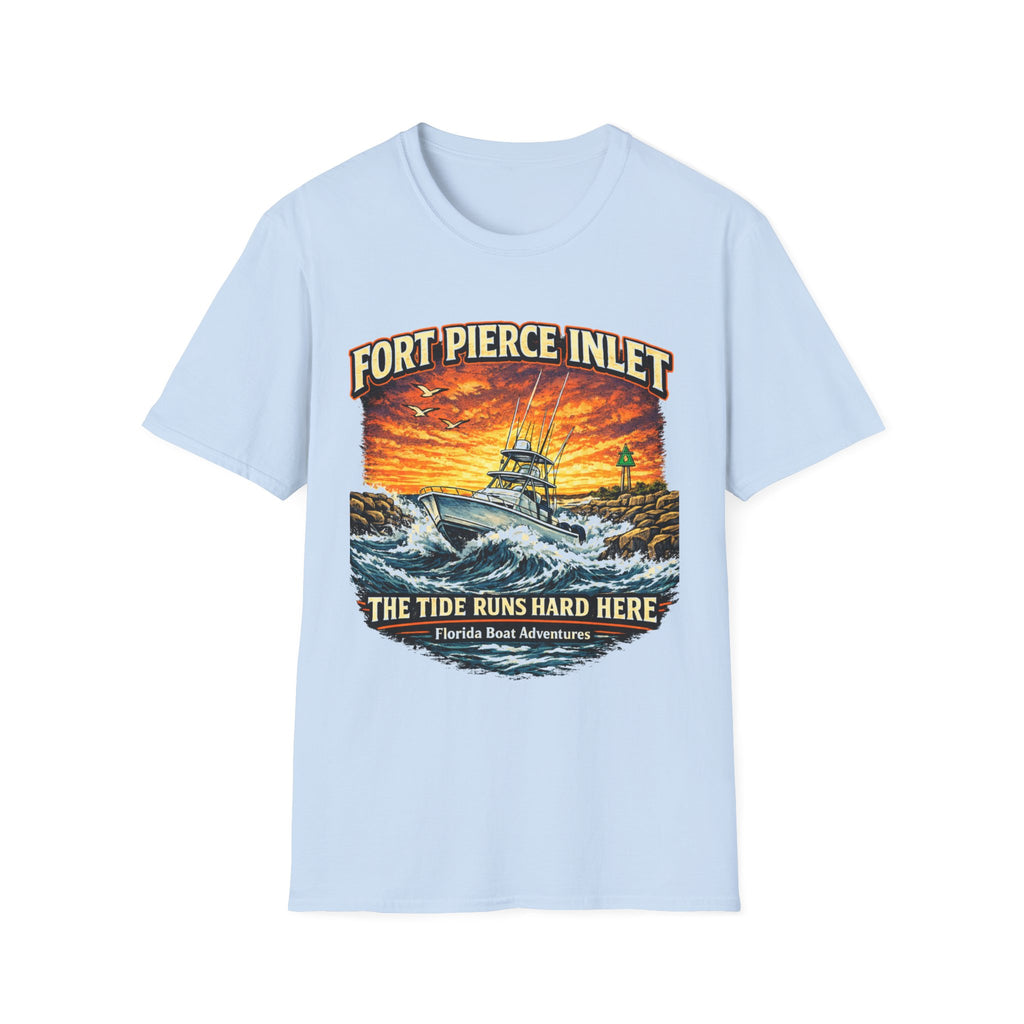 Fort Pierce Inlet Respect the Current Tee | Treasure Coast Florida Boating & Fishing Shirt for Men | Gildan 6400 T-Shirt