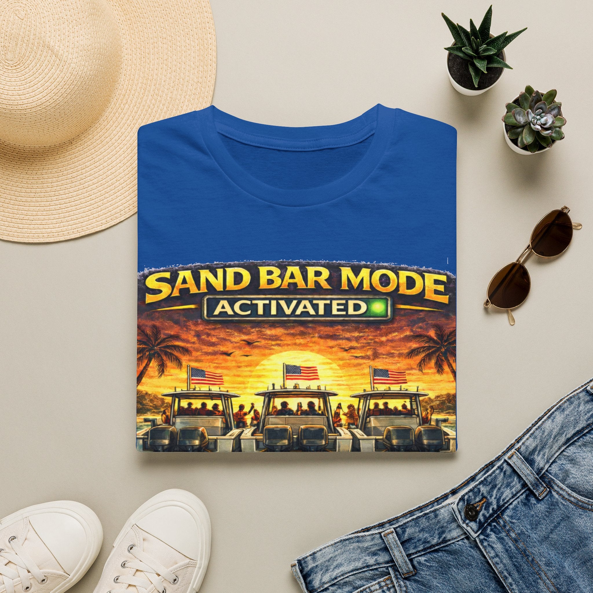 Sandbar Mode Activated Tee | Funny Florida Boating & Sandbar Party Shirt for Men | Gildan 6400 T-Shirt