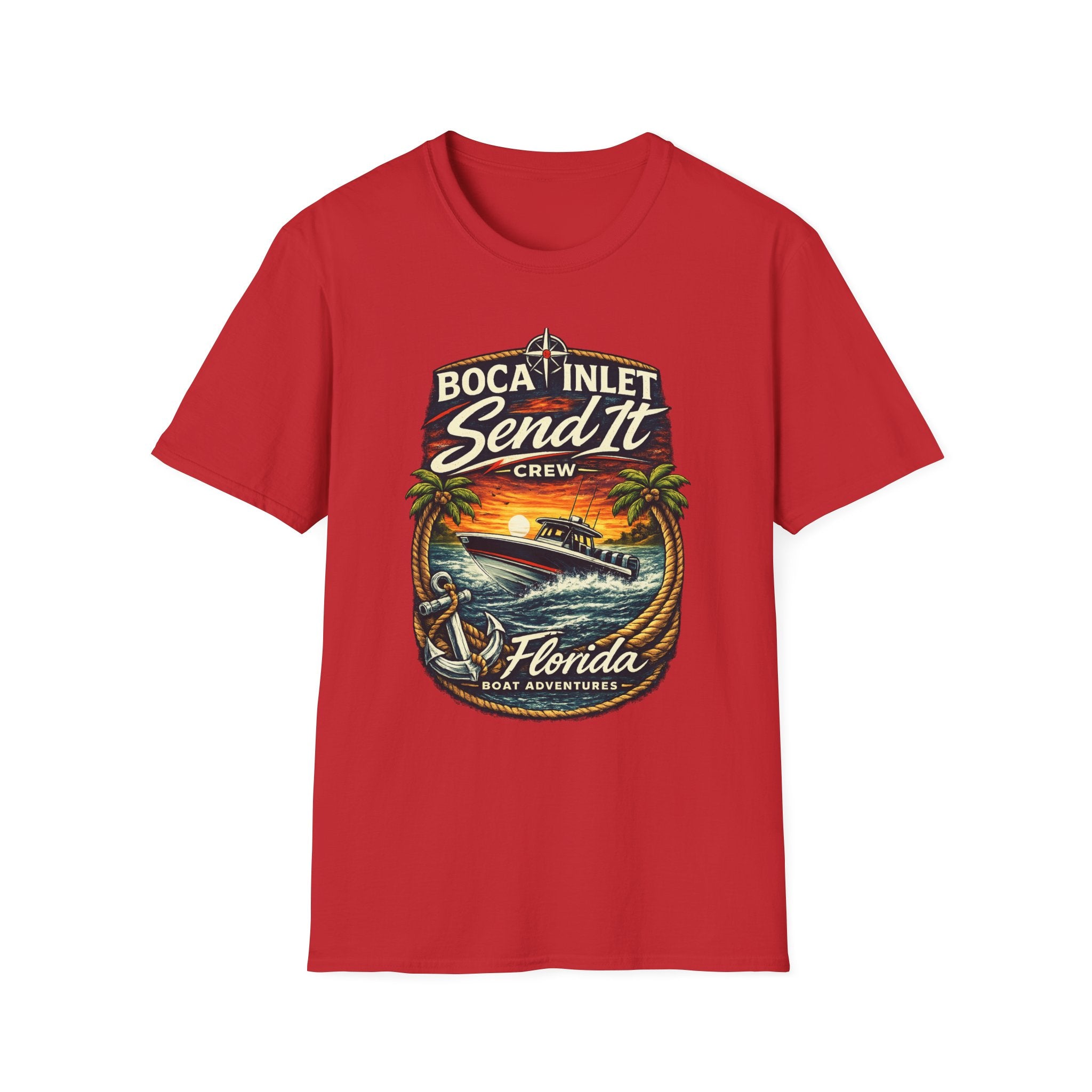 Boca Inlet Coastal Lifestyle Tee | Boca Raton Florida Boating Shirt for Men | Gildan 6400 South Florida T-Shirt
