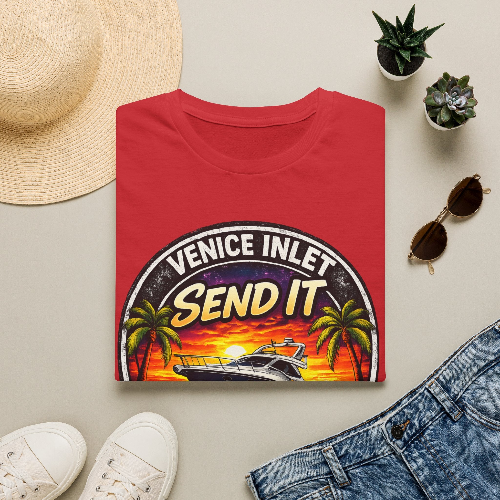 Venice Inlet Florida Tee | Gulf Coast Boating & Offshore Fishing Shirt for Men | Gildan 6400 Venice Florida T-Shirt