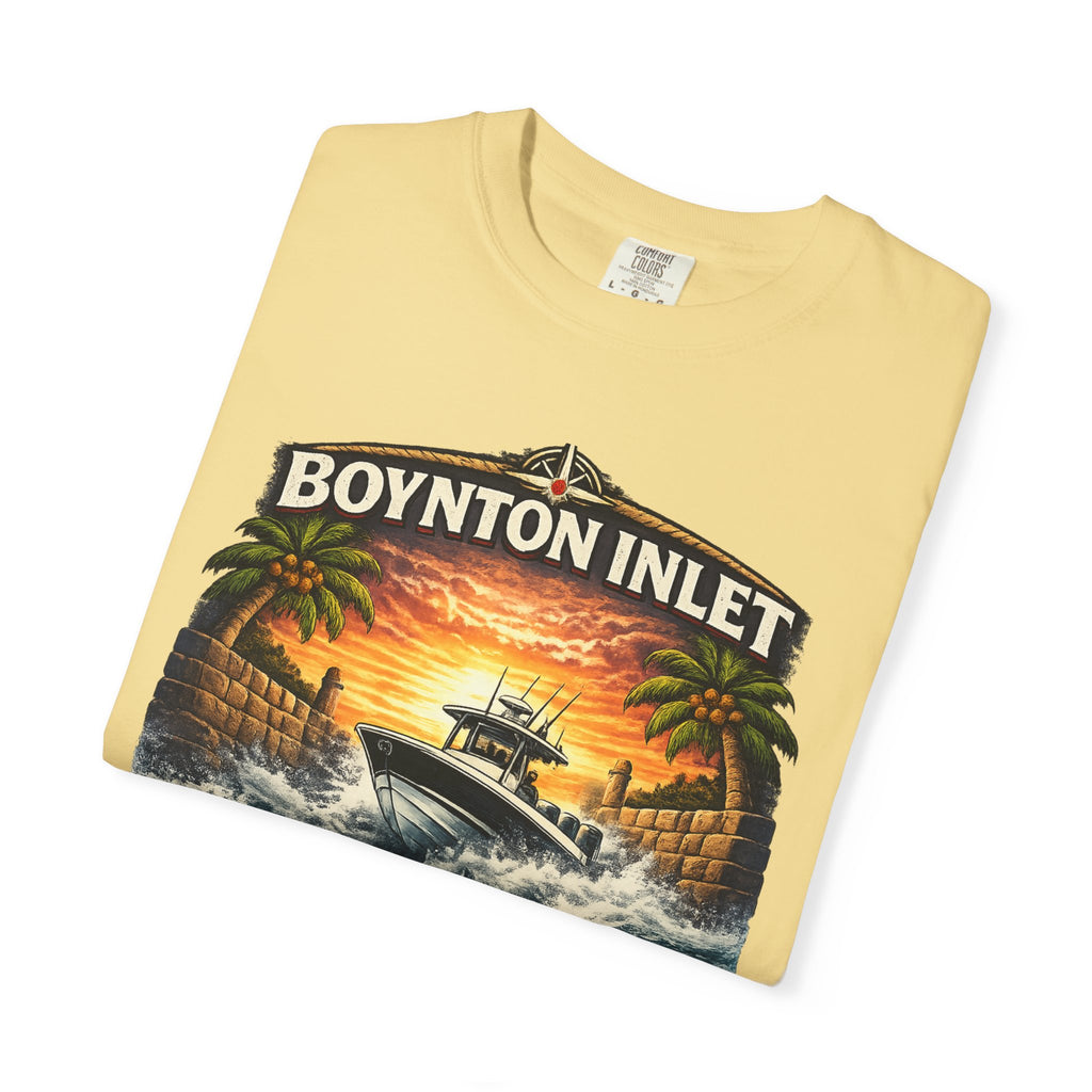 Boynton Inlet Respect the Current Tee | Boynton Beach Florida Boating & Offshore Fishing Shirt for Men | Comfort Colors 1717 Inlet Captain T-Shirt