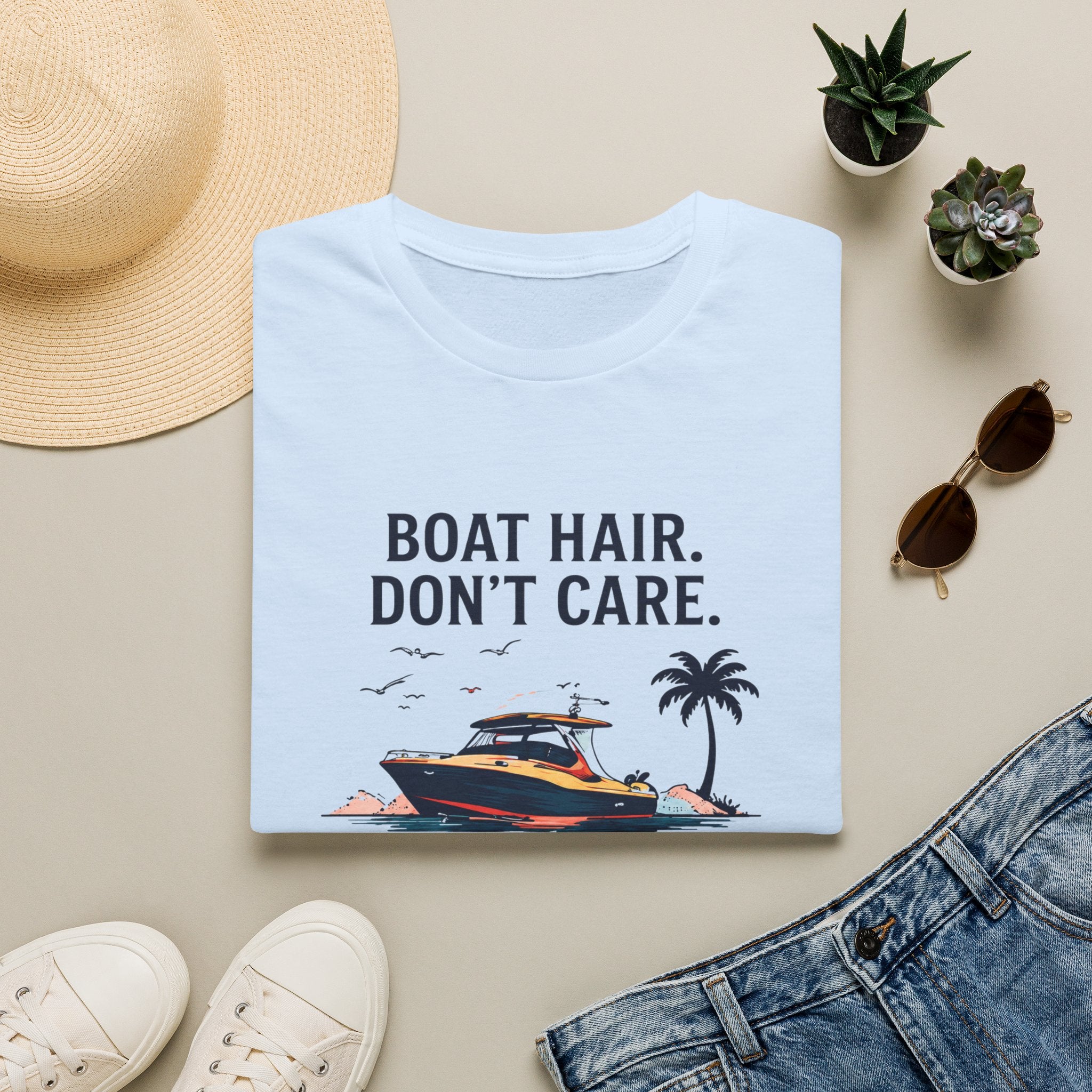 Boat Hair Don't Care Tee | Gulf of America Girl | Florida Boat Adventures Boating Shirt for Women | Gildan 6400 T-Shirt