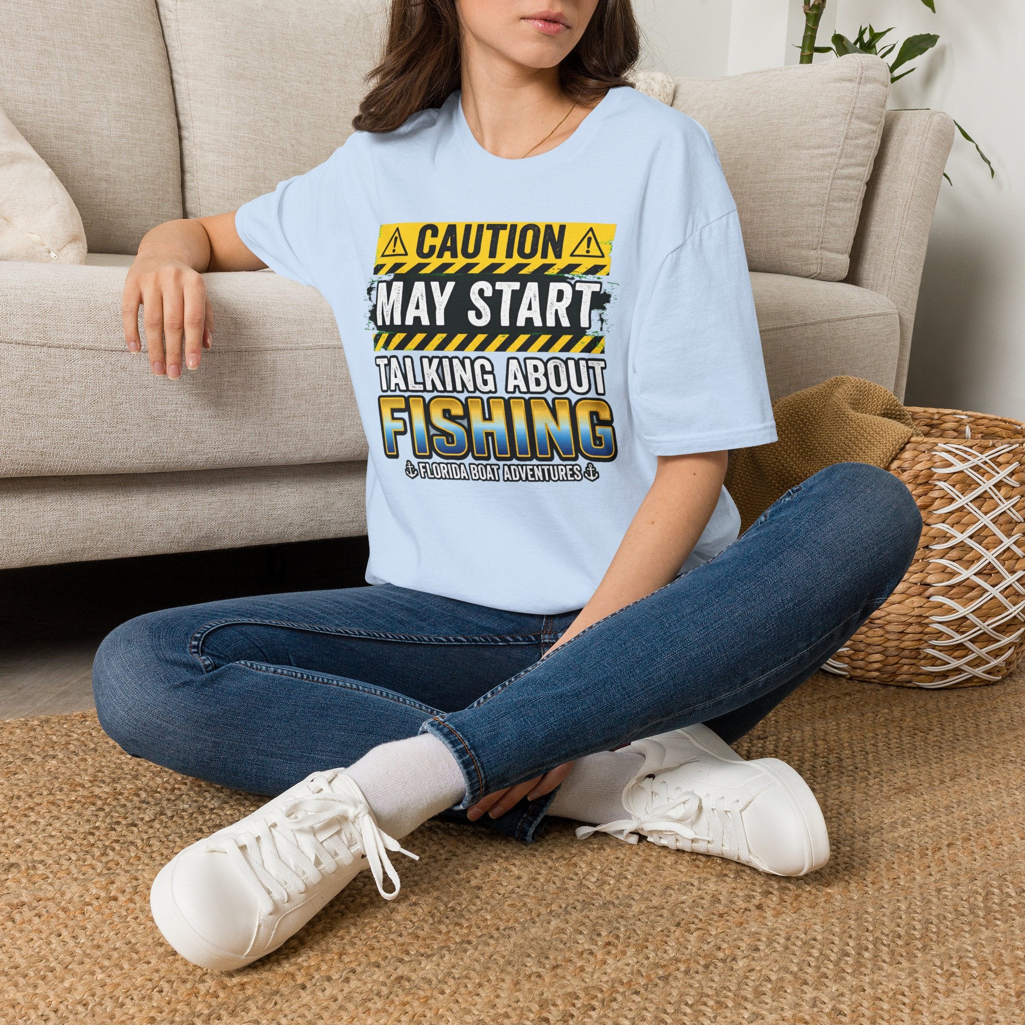 Caution May Start Talking About Fishing - Funny Fishing Warning T-Shirt