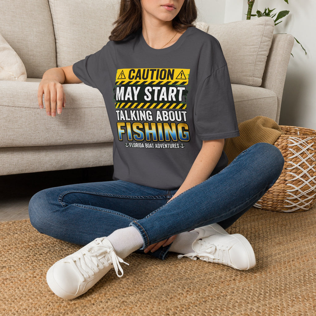 Caution May Start Talking About Fishing - Funny Fishing Warning T-Shirt