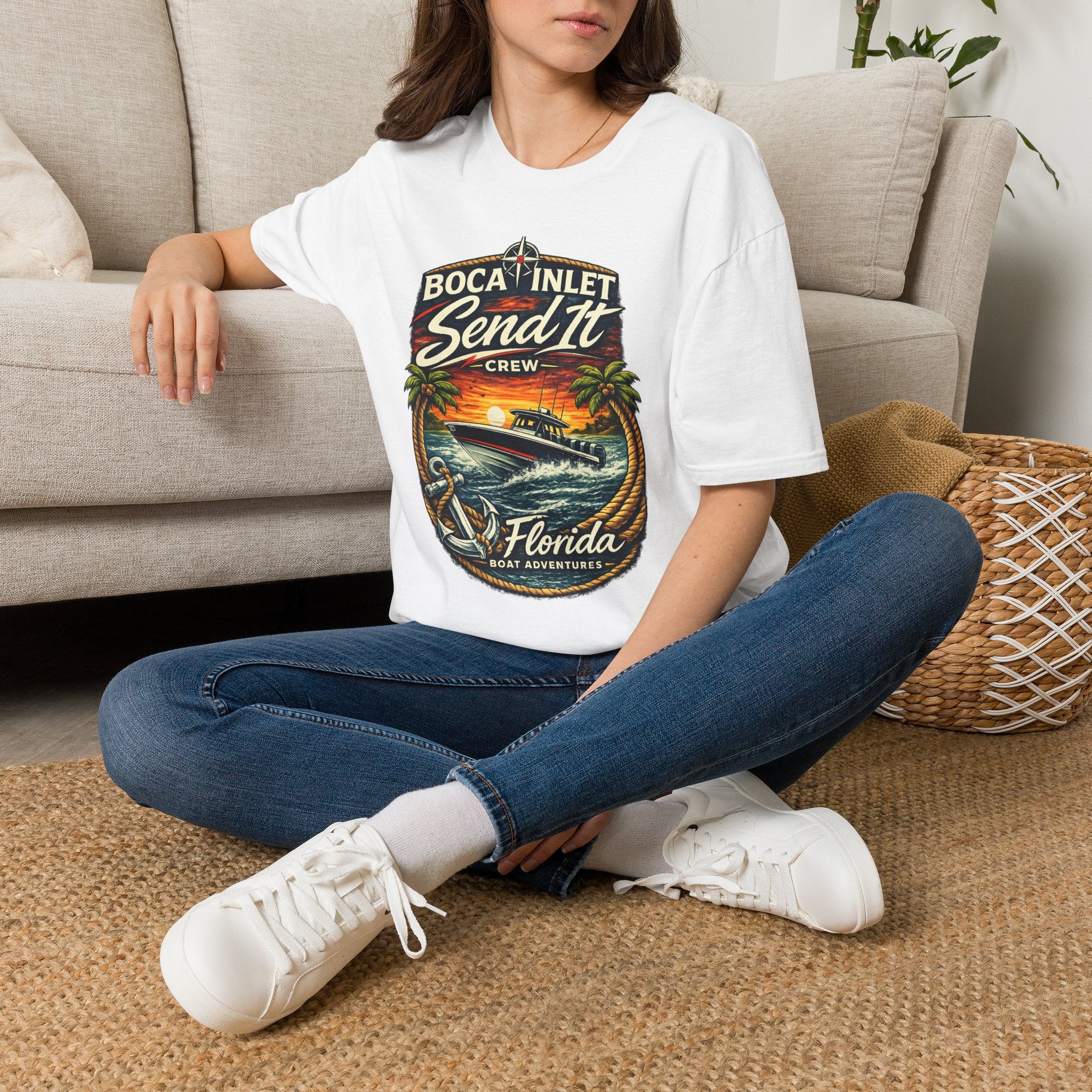Boca Inlet Coastal Lifestyle Tee | Boca Raton Florida Boating Shirt for Men | Gildan 6400 South Florida T-Shirt