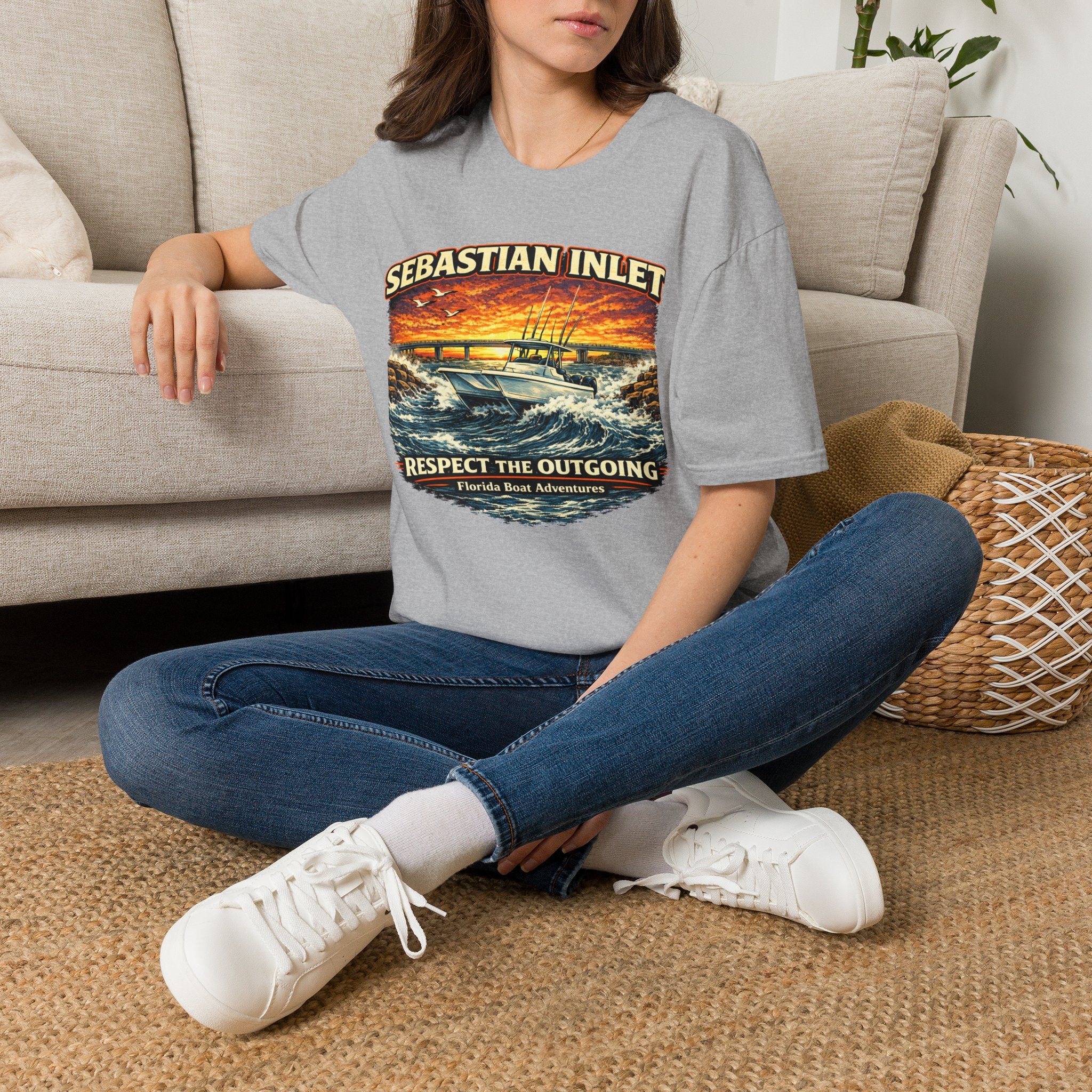 Sebastian Inlet Respect the Outgoing Tee | Florida Fishing & Boating Shirt for Men | Gildan 6400 Space Coast T-Shirt