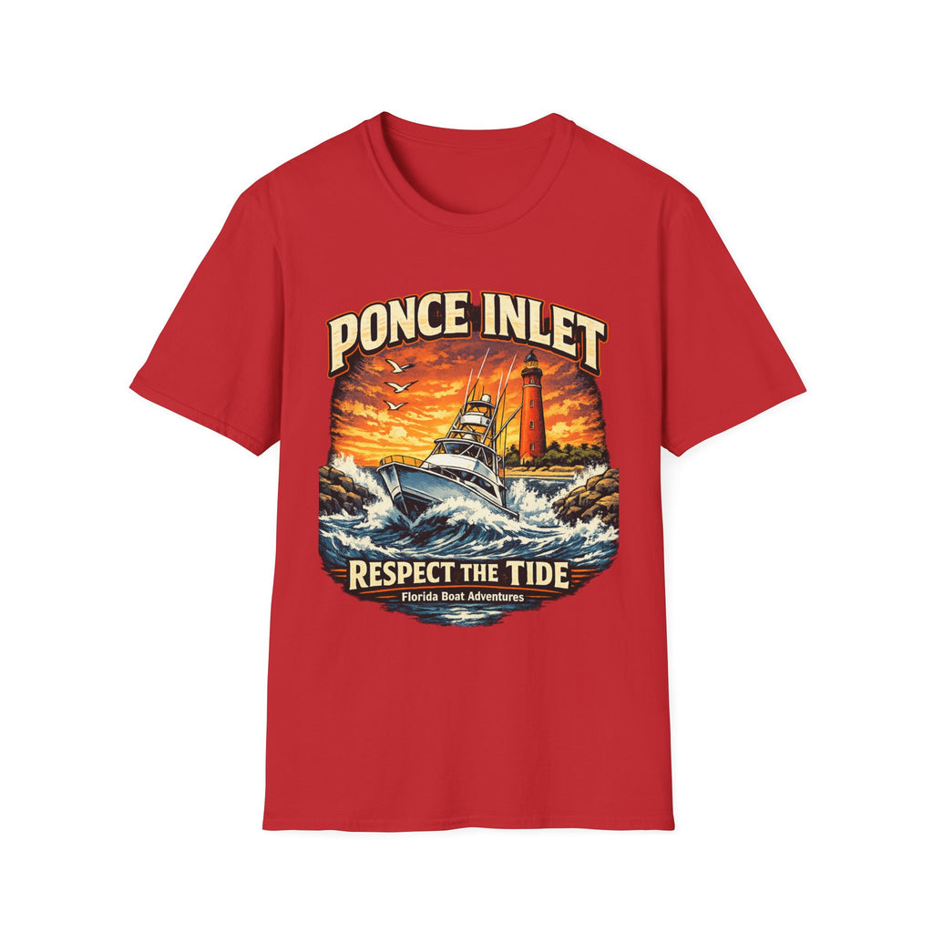 Ponce Inlet Respect the Tide Tee | Daytona Beach & New Smyrna Boating Shirt for Men | Gildan 6400 Florida T-Shirt