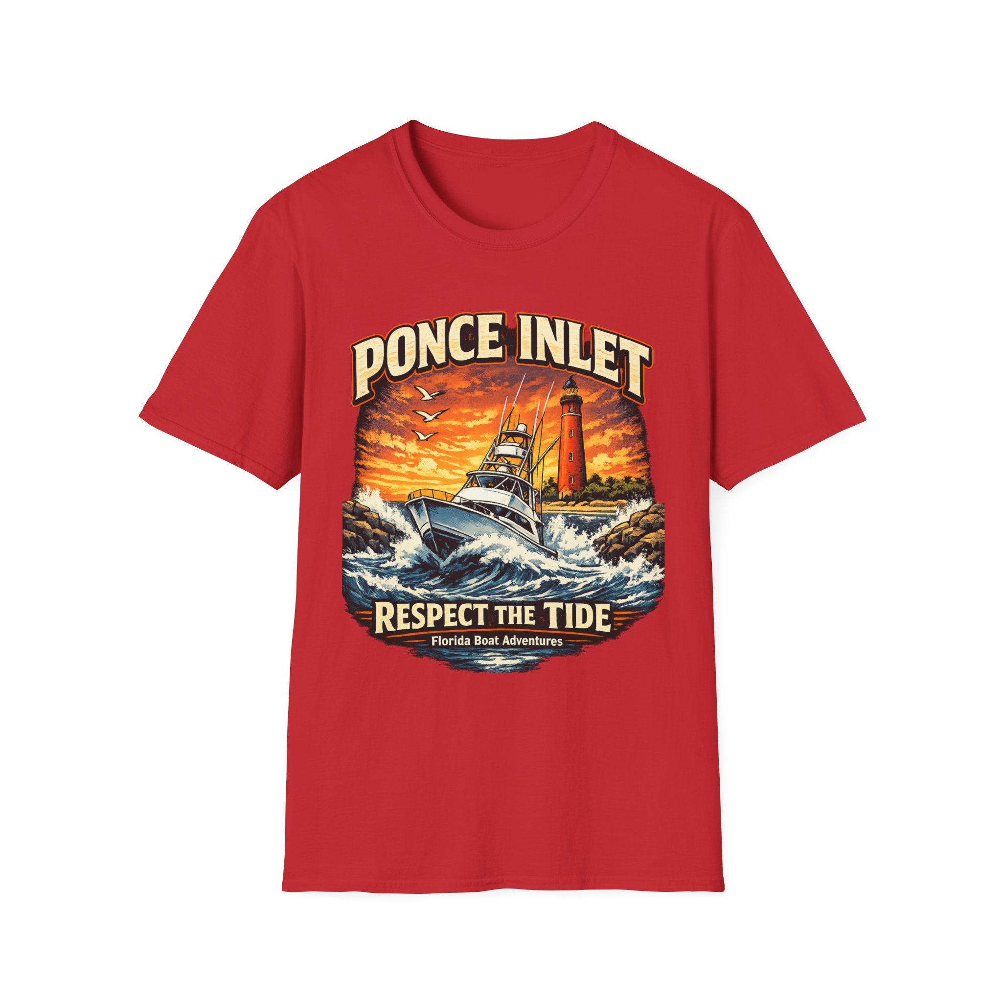 Ponce Inlet Respect the Tide Tee | Daytona Beach & New Smyrna Boating Shirt for Men | Gildan 6400 Florida T-Shirt