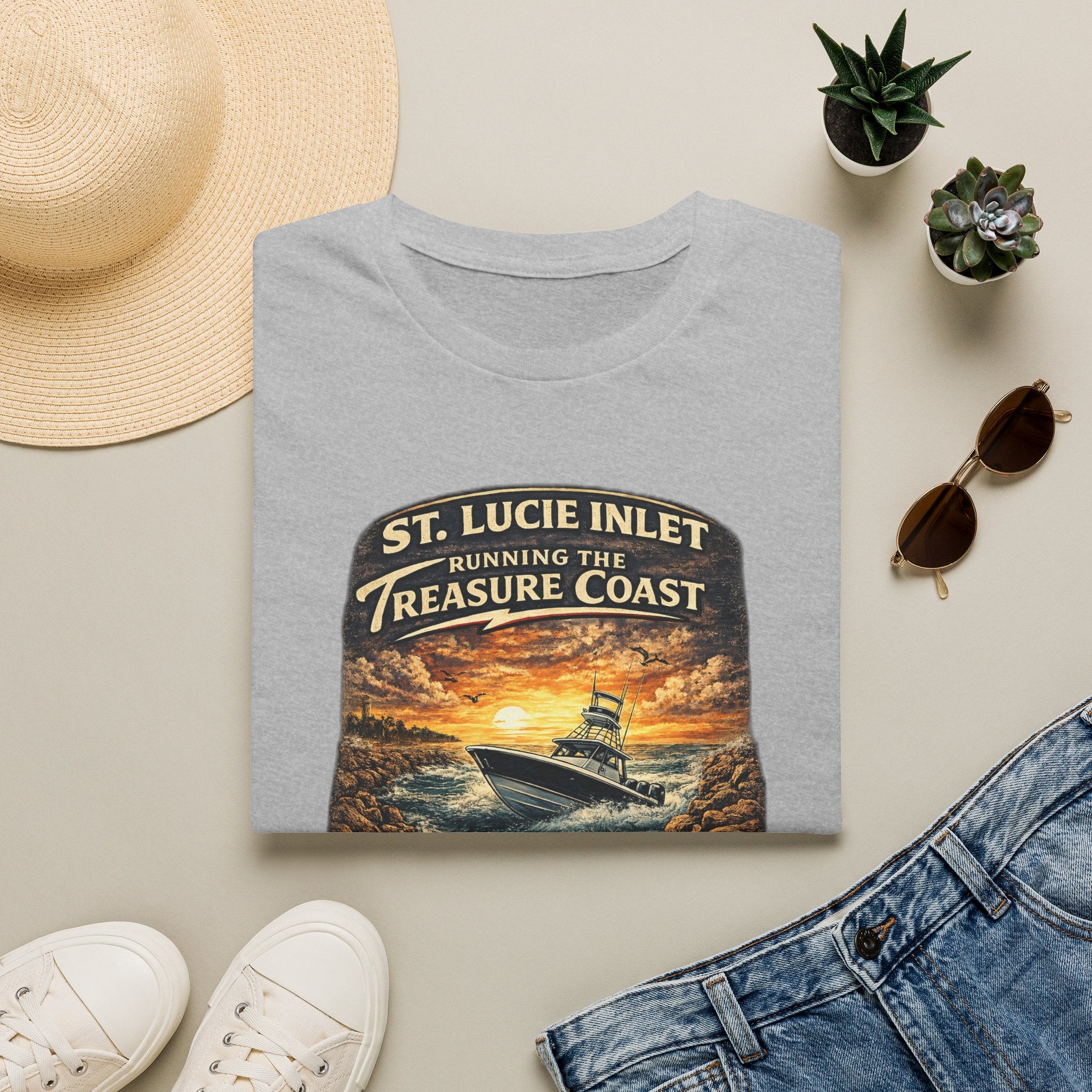 St. Lucie Inlet Adventure Begins Tee | Stuart Florida Boating & Offshore Fishing Shirt for Men | Gildan 6400 T-Shirt
