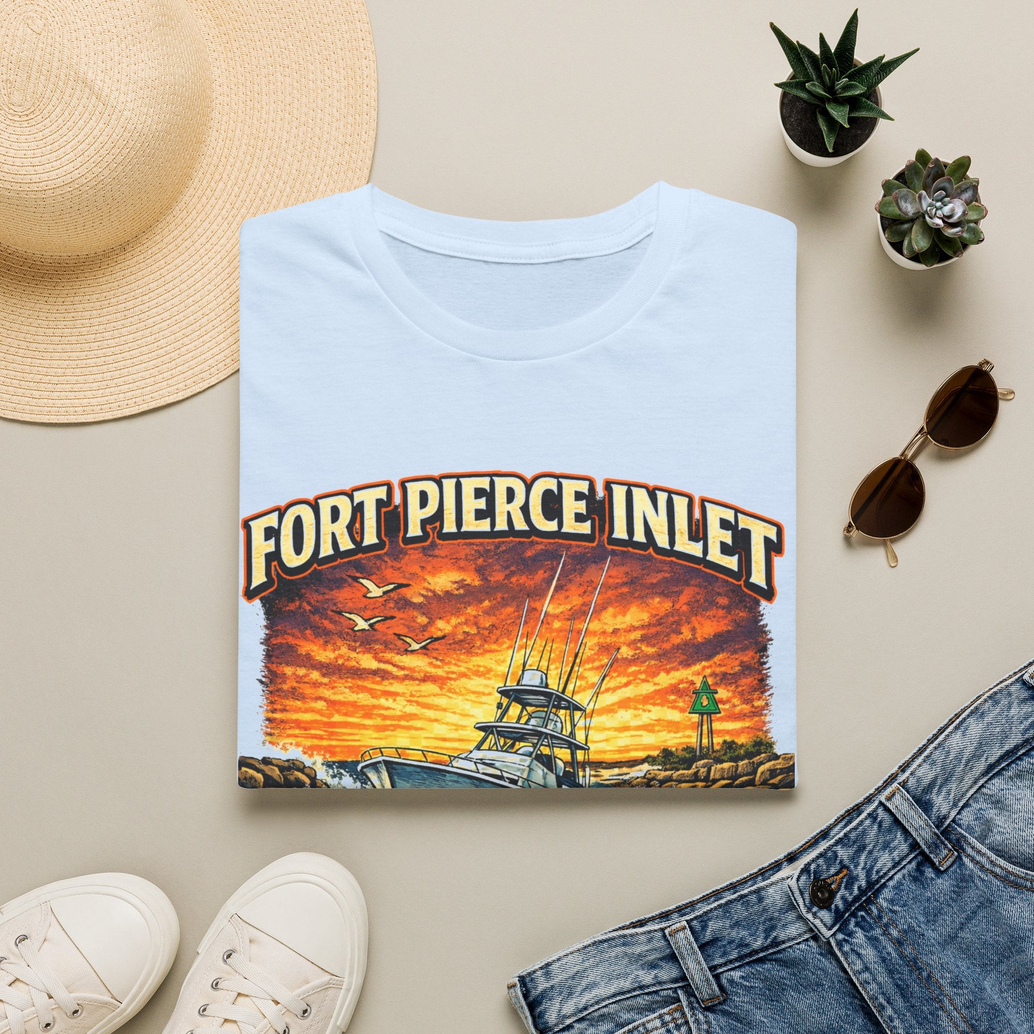 Fort Pierce Inlet Respect the Current Tee | Treasure Coast Florida Boating & Fishing Shirt for Men | Gildan 6400 T-Shirt