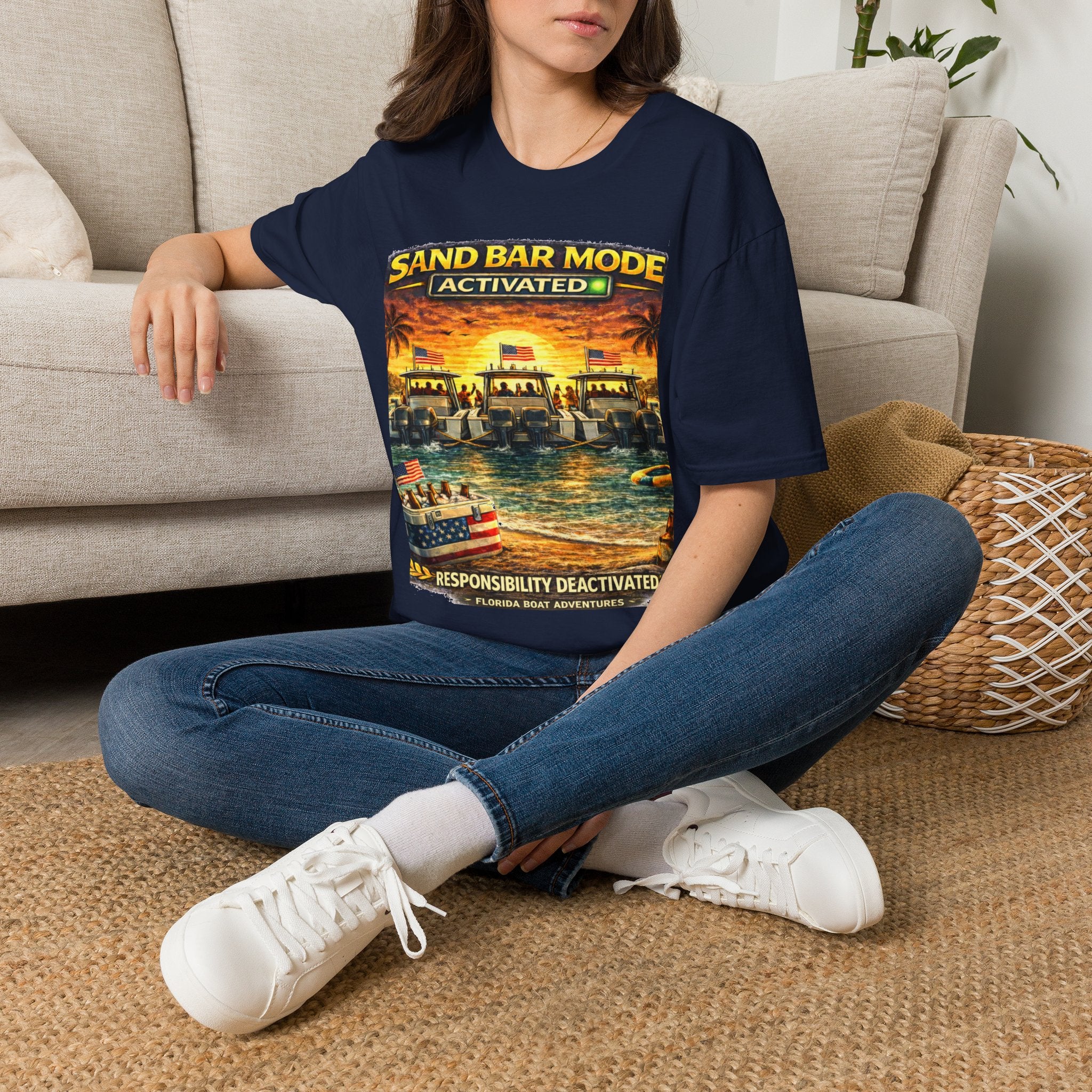 Sandbar Mode Activated Tee | Funny Florida Boating & Sandbar Party Shirt for Men | Gildan 6400 T-Shirt