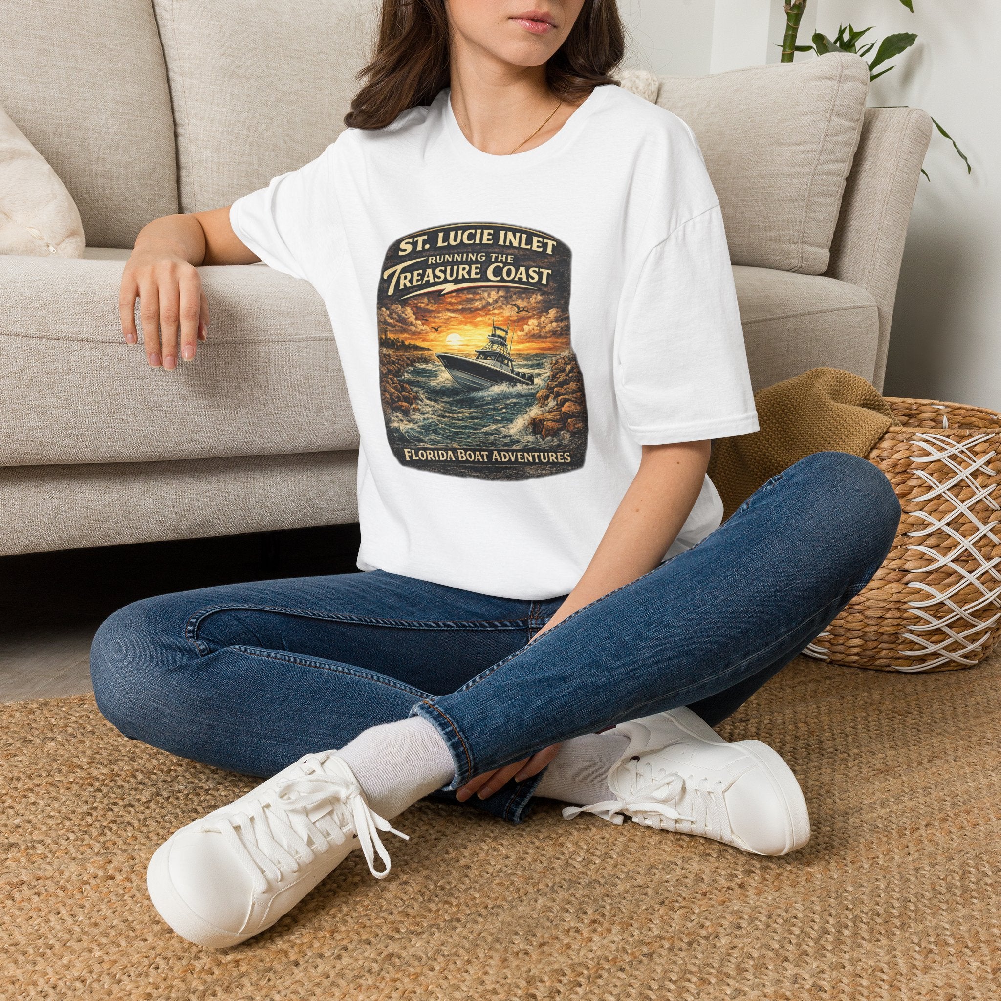St. Lucie Inlet Adventure Begins Tee | Stuart Florida Boating & Offshore Fishing Shirt for Men | Gildan 6400 T-Shirt