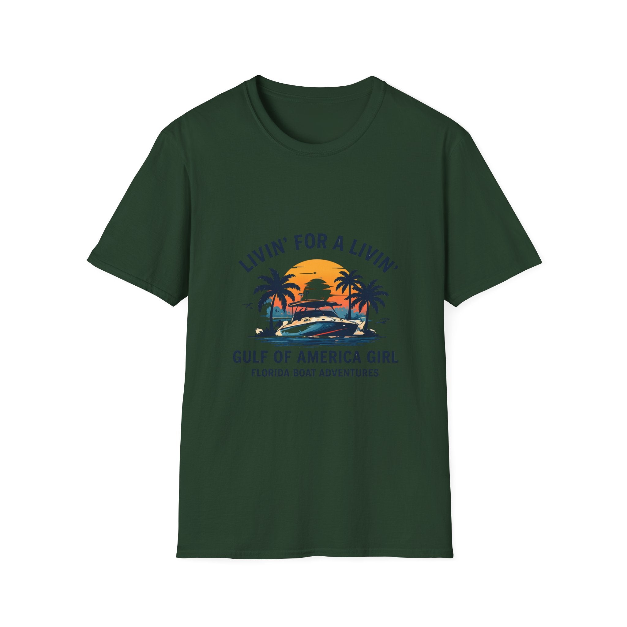 Livin' For A Livin' Tee | Gulf of America Girl | Florida Boat Adventures Boating Shirt for Women | Gildan 6400 T-Shirt