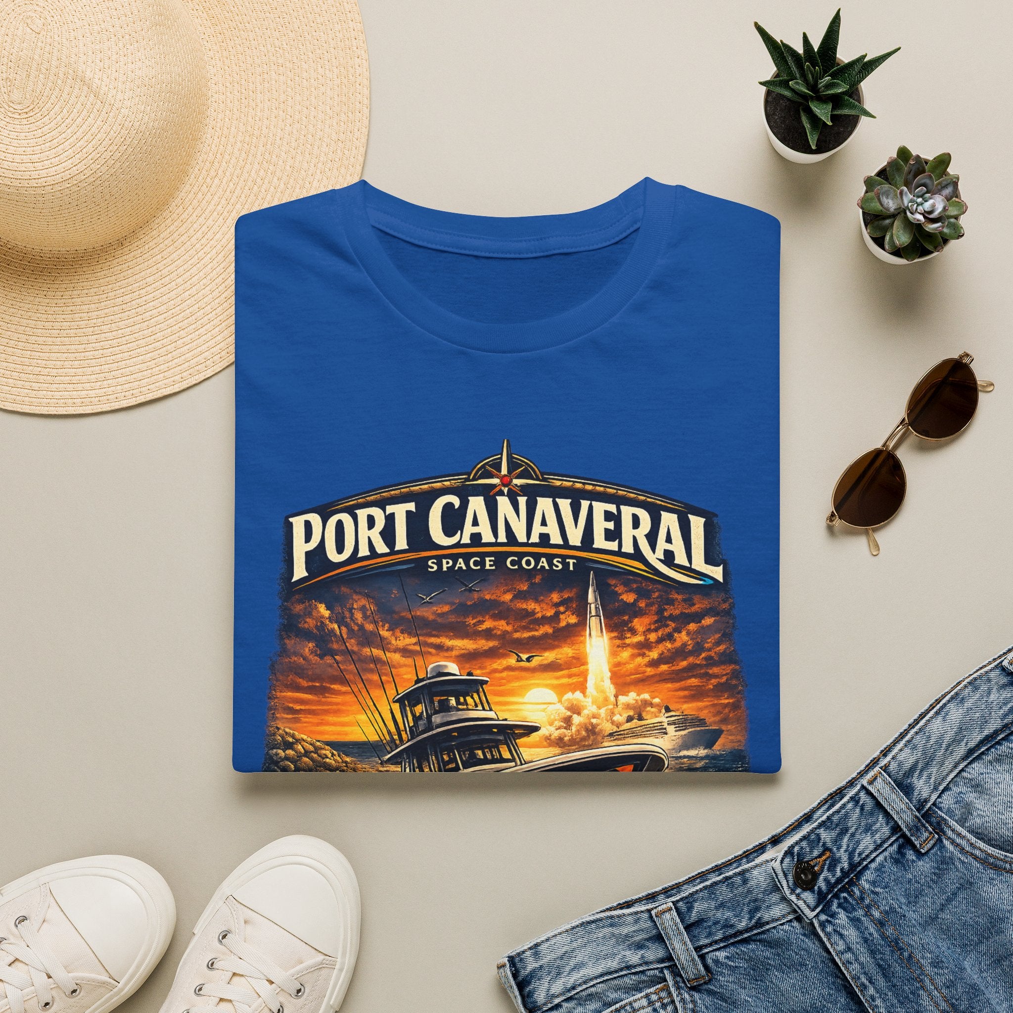 Port Canaveral Space Coast Boating Tee | Cape Canaveral Atlantic Fishing Shirt for Men | Gildan 6400 Florida T-Shirt