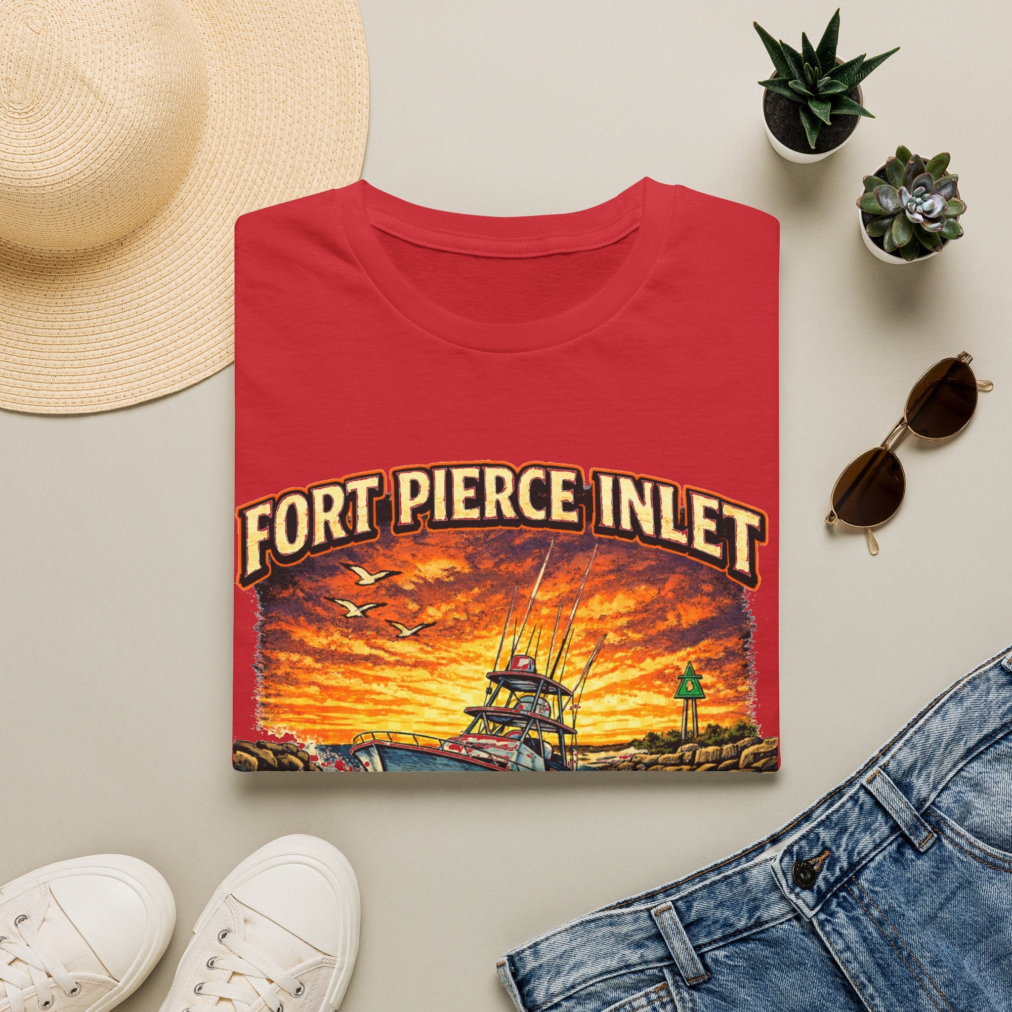 Fort Pierce Inlet Respect the Current Tee | Treasure Coast Florida Boating & Fishing Shirt for Men | Gildan 6400 T-Shirt