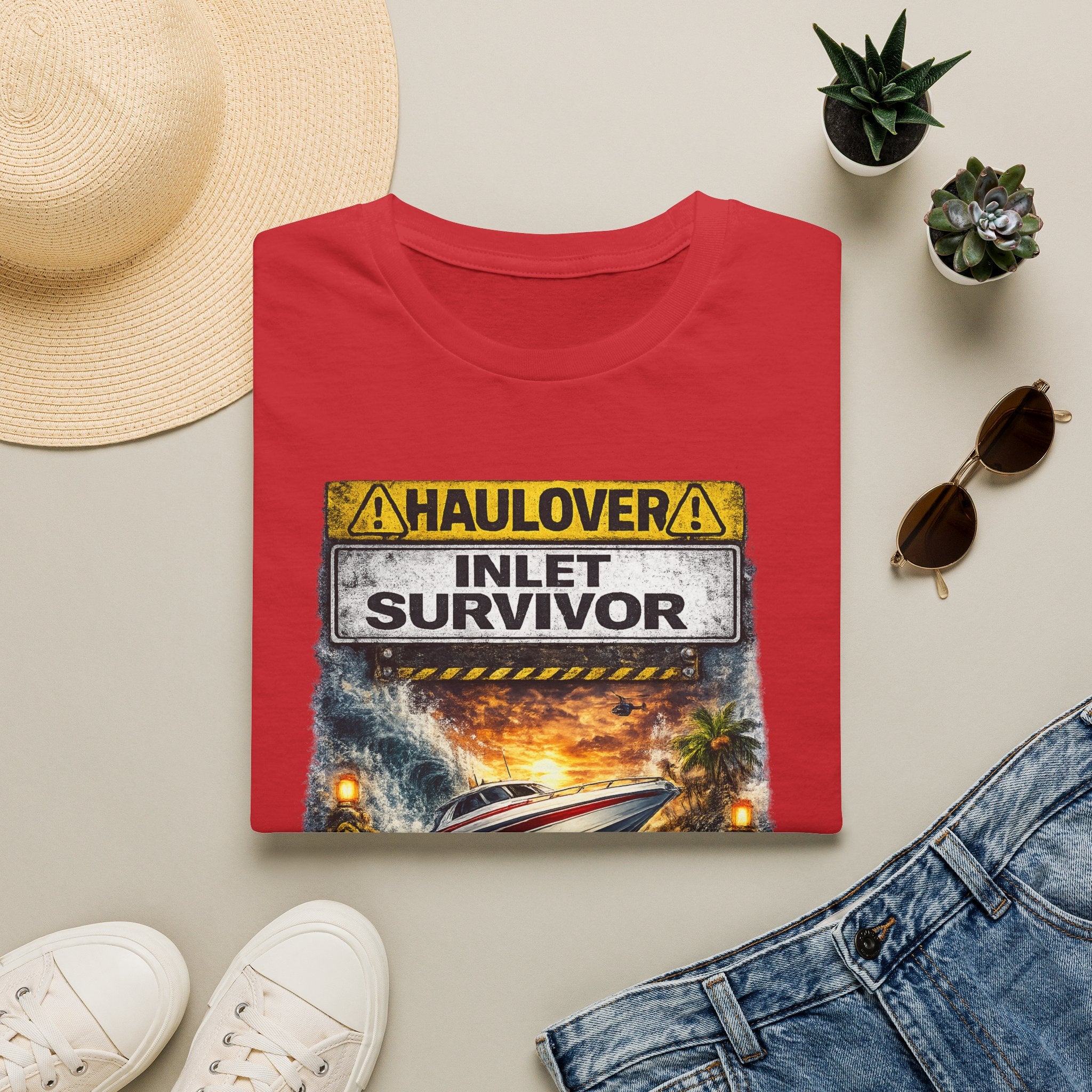 Haulover Inlet Survivor Tee | Miami Florida Boating & Offshore Fishing Shirt for Men | Gildan 6400 South Florida Inlet T-Shirt