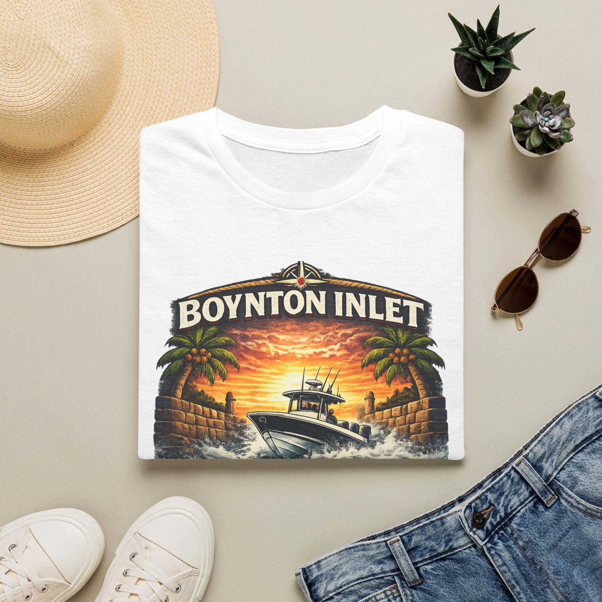 Boynton Inlet Respect the Current Tee | Boynton Beach Florida Boating & Offshore Fishing Shirt for Men | Gildan 6400 T-Shirt