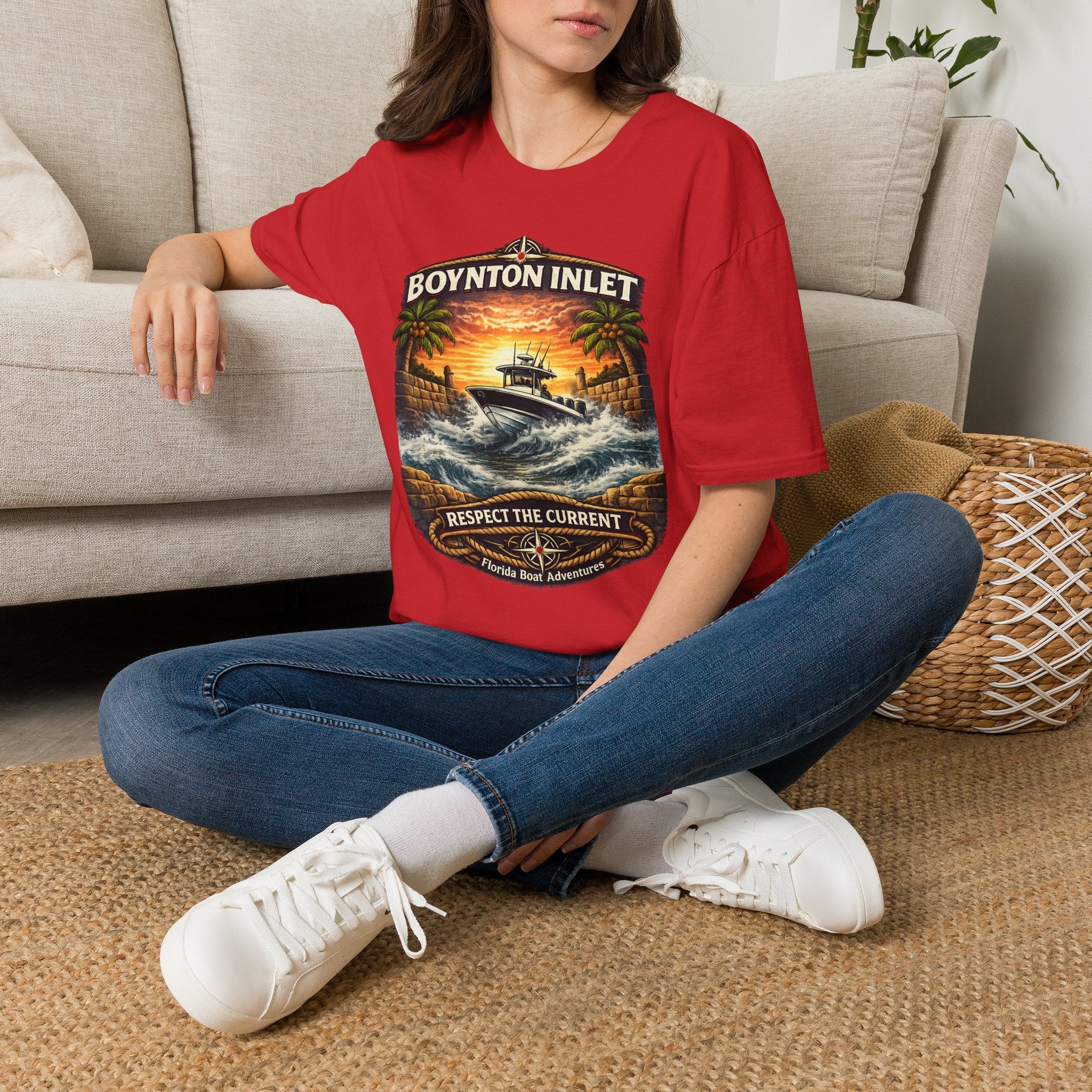 Boynton Inlet Respect the Current Tee | Boynton Beach Florida Boating & Offshore Fishing Shirt for Men | Gildan 6400 T-Shirt