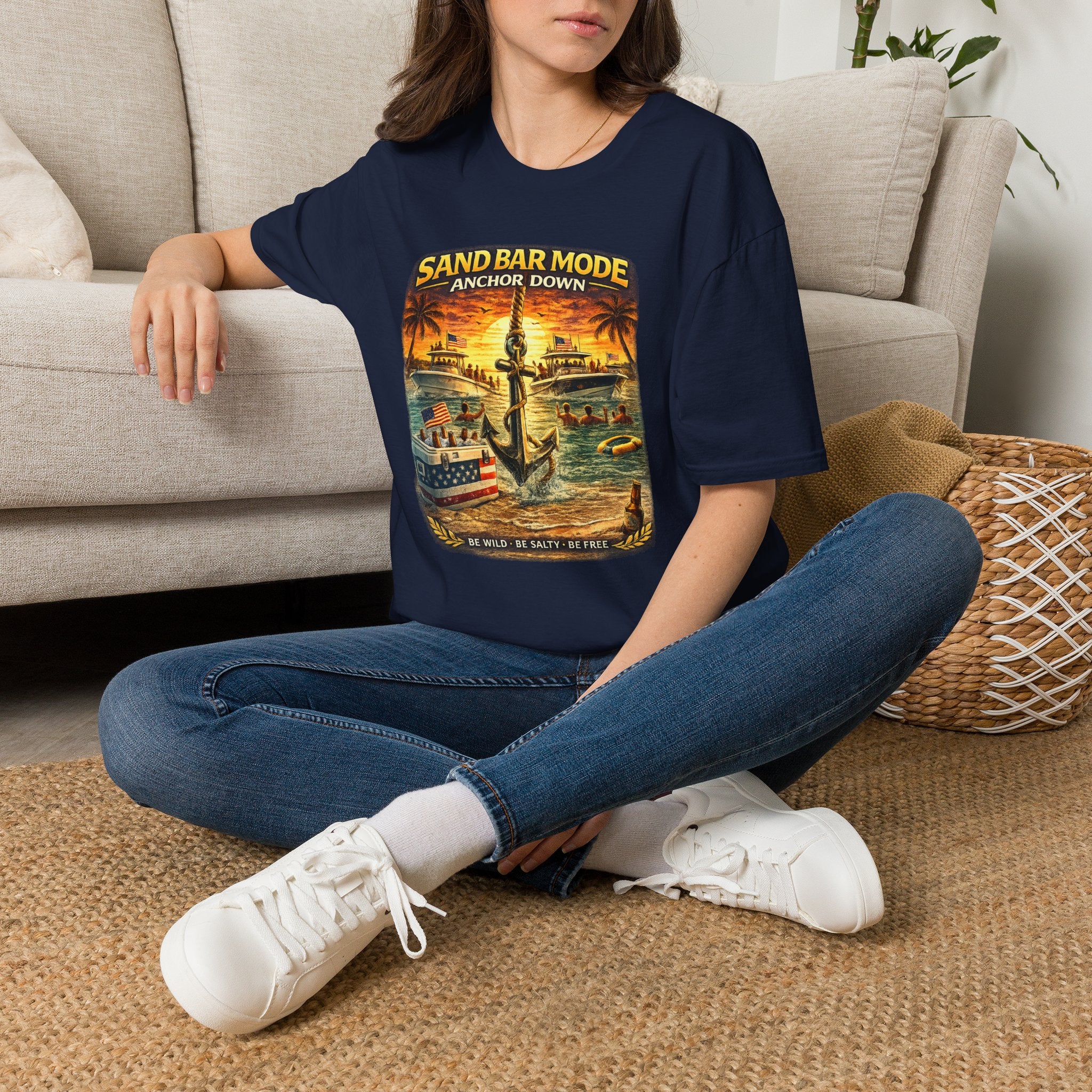 Anchor Down Sandbar Mode Tee | Funny Florida Boating & Sandbar Life Shirt for Men | Gildan 6400 T-Shirt